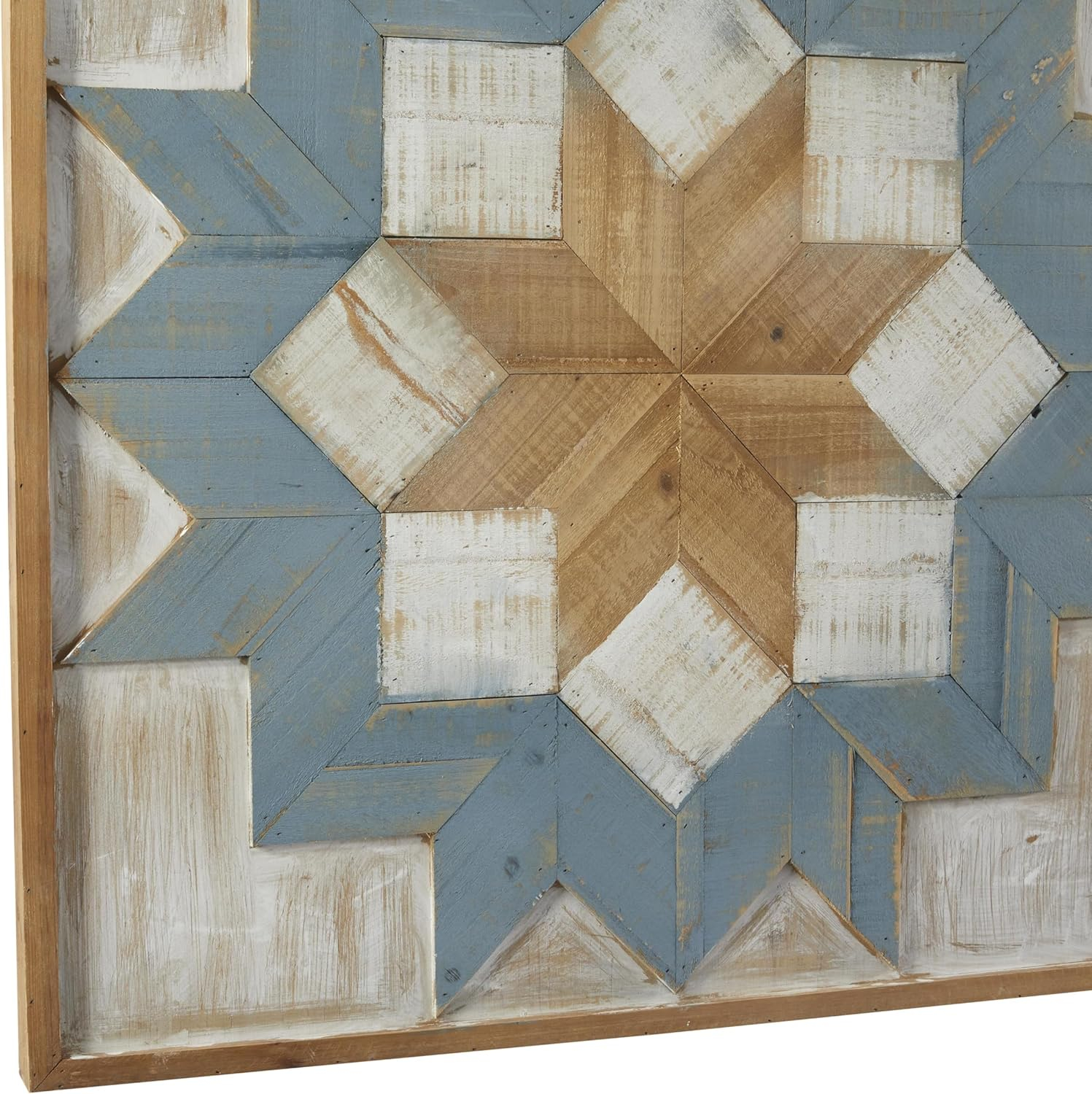 Rustic Blue and Brown Geometric Wooden Wall Sculpture