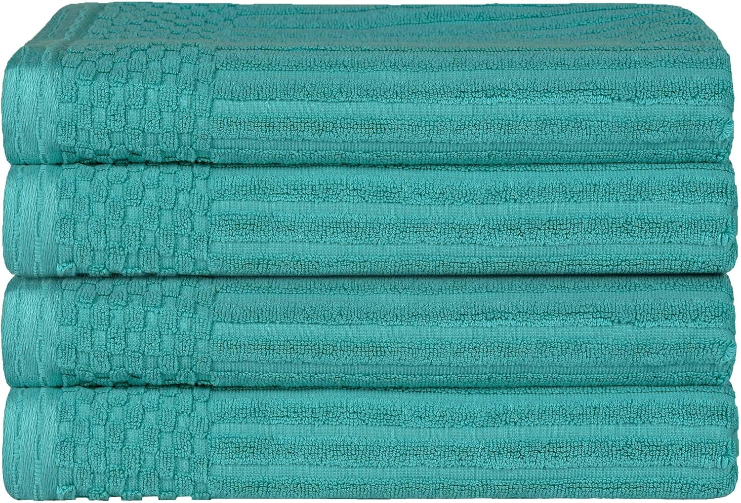 Superior Soho Ribbed Cotton Absorbent Bath Towel Set of 4, Turquoise