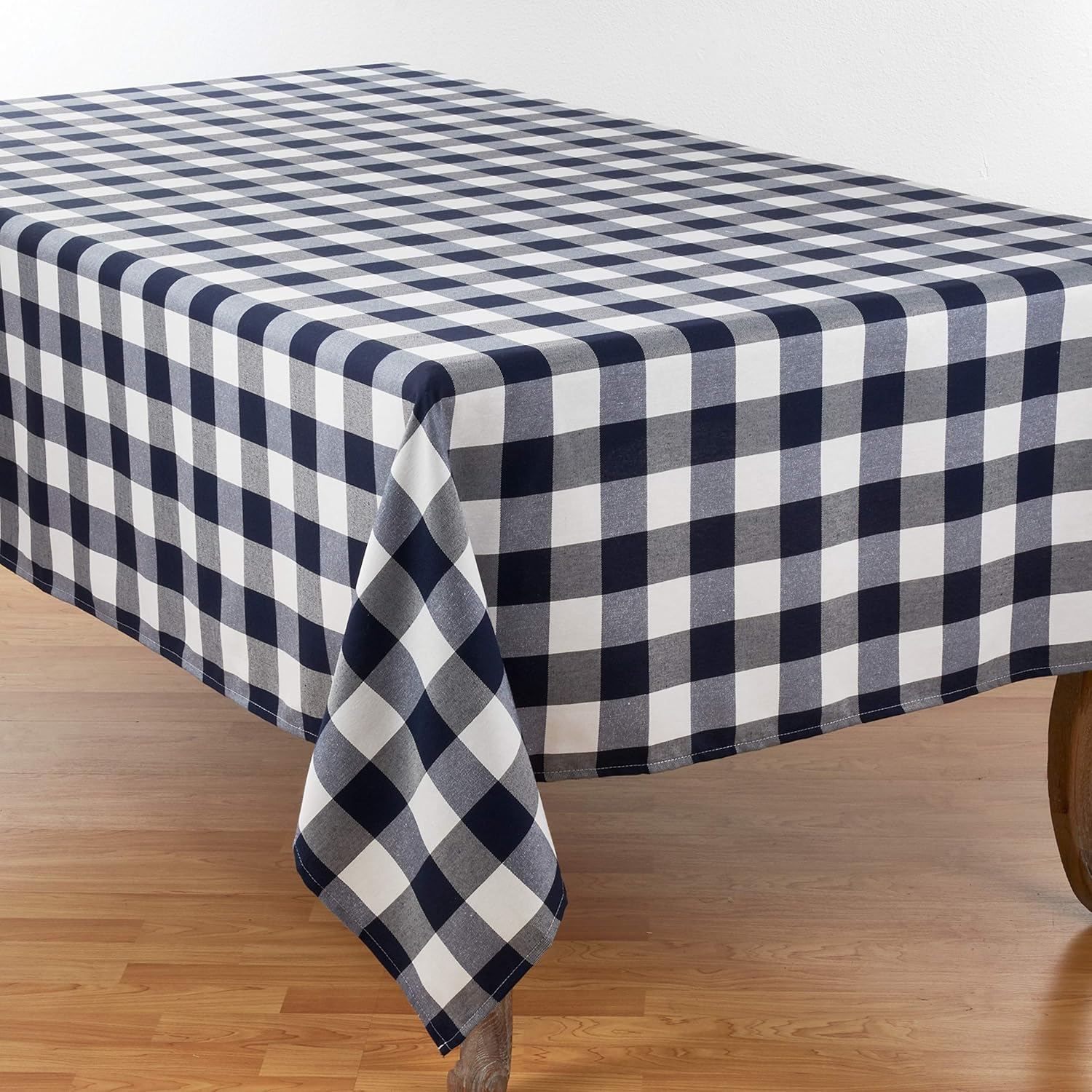 SARO LIFESTYLE Cotton Blend Buffalo Plaid Tablecloth, 70" x 180", Navy Blue
