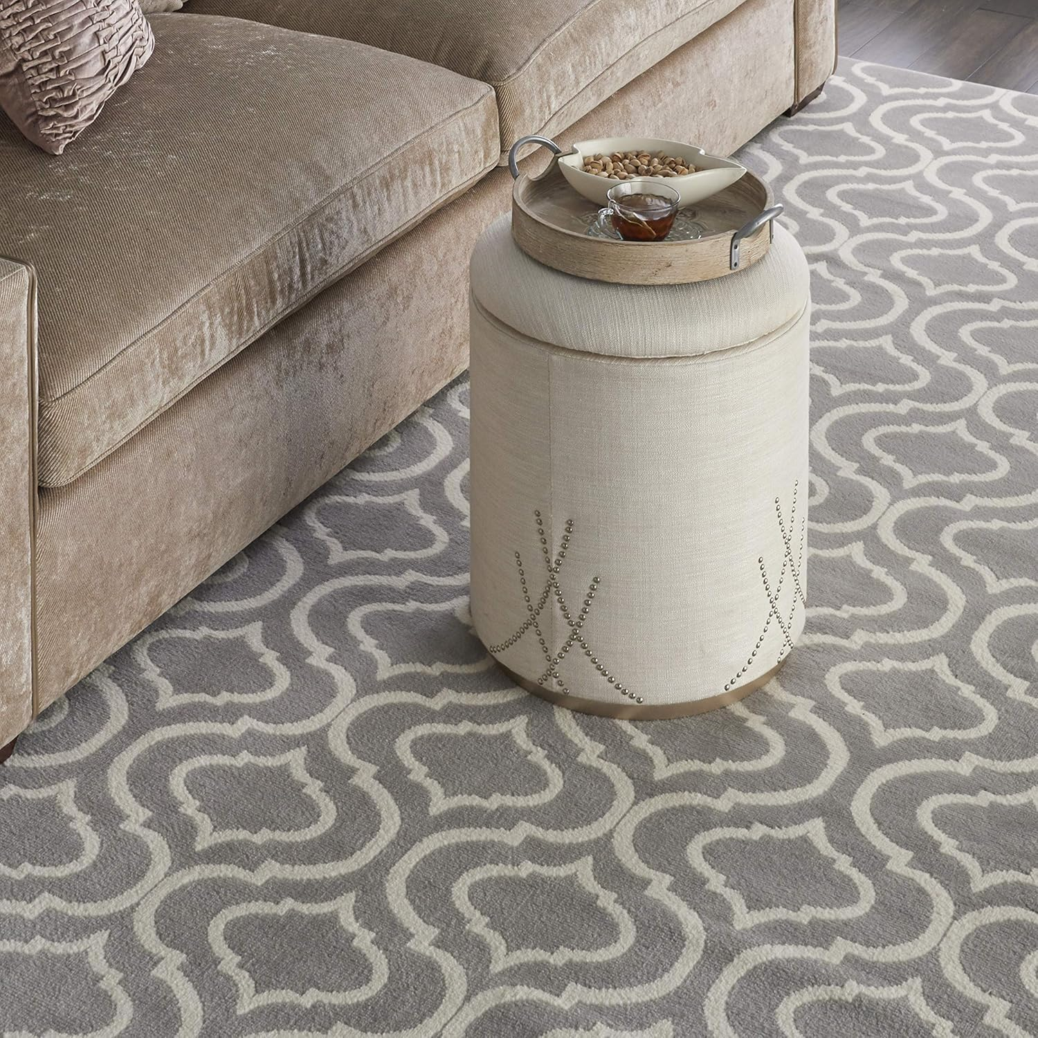 Nourison Jubilant 7 x 10 (ft) Loomed Polypropylene Grey Rectangular Indoor Abstract Area rug
