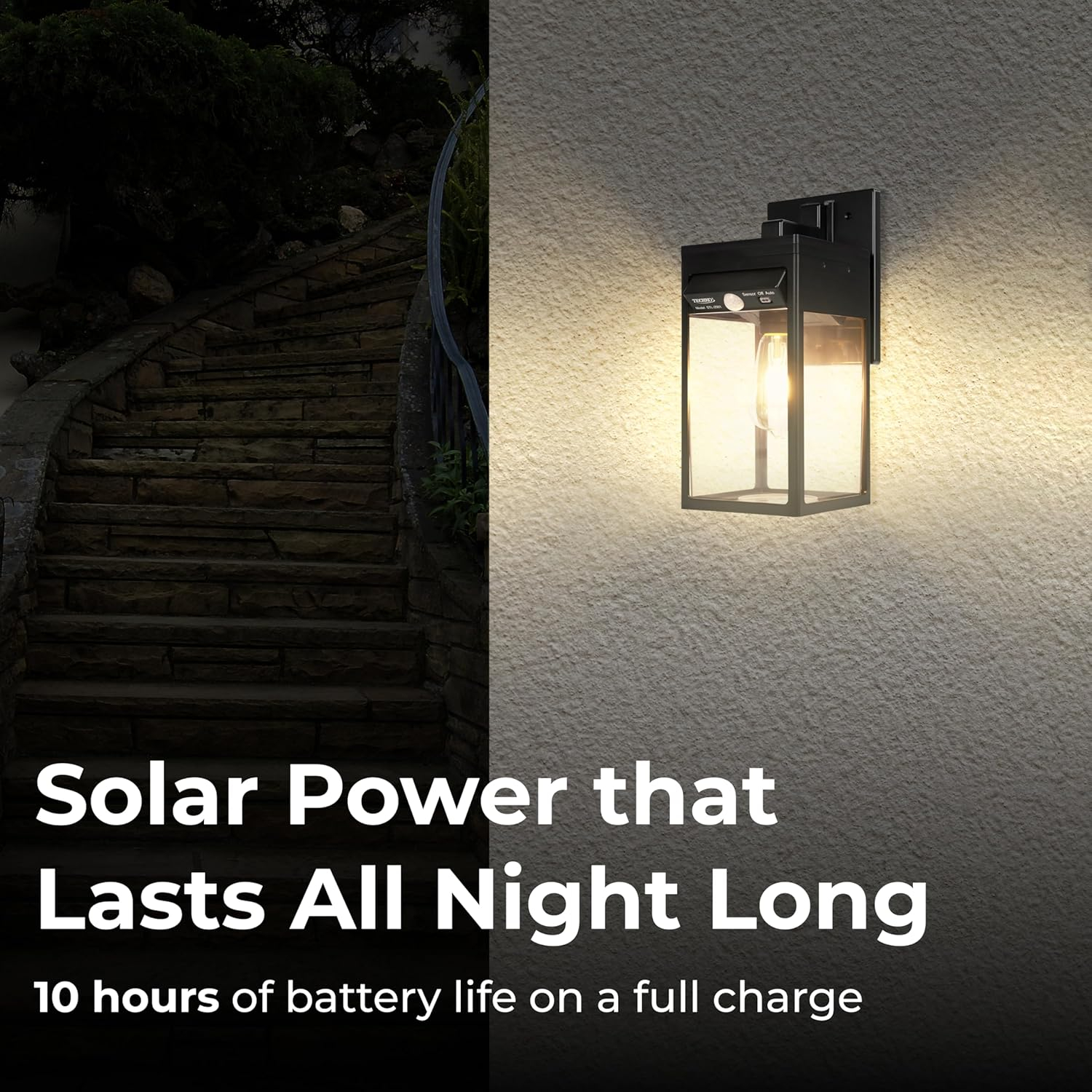 TECHKO Solar Edison Bulb Wall Light Sconce with Motion Sensor - Outdoor Wall Light Fixtures for House, Dusk to Dawn Sensor Porch Lights, Exterior Wall Mount Lights for Garage