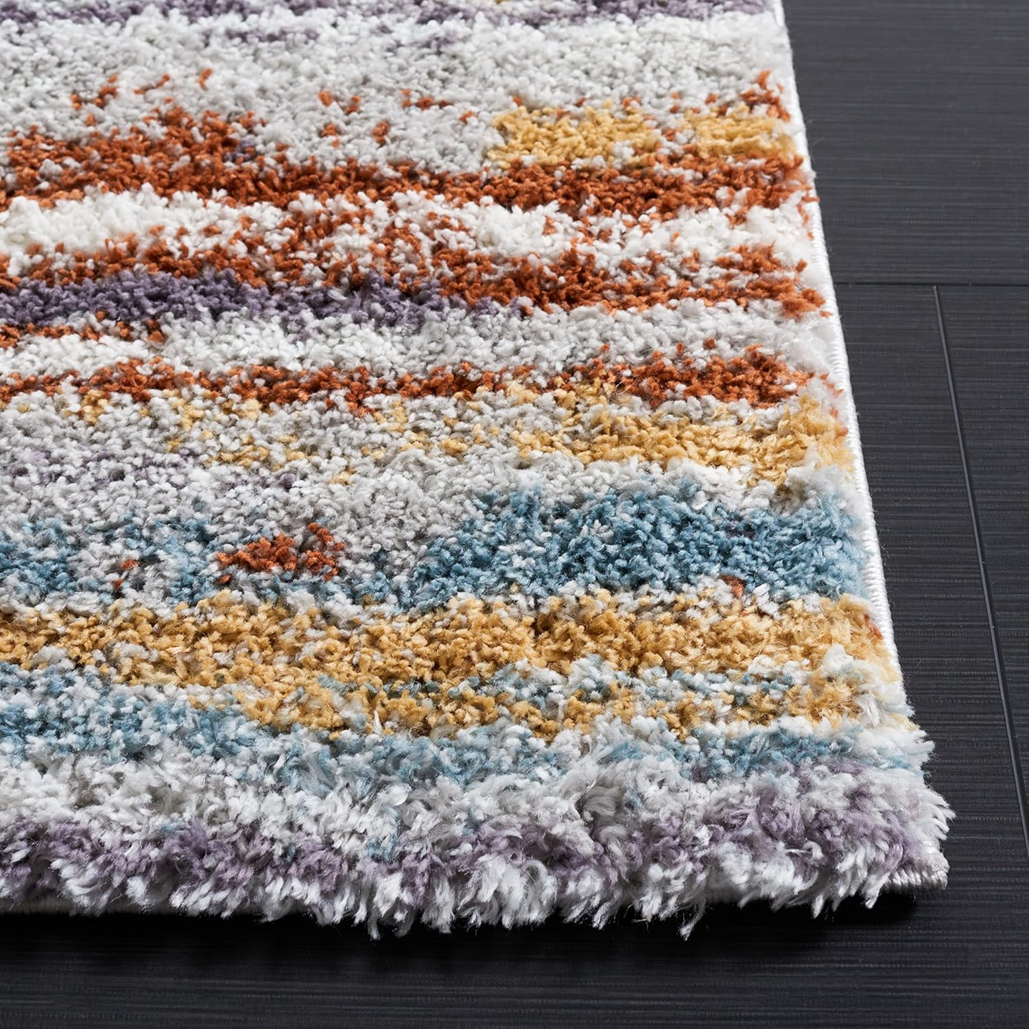 SAFAVIEH Berber Jaslyn Abstract Shag Area Rug, 3' x 5', Blue Rust/Ivory
