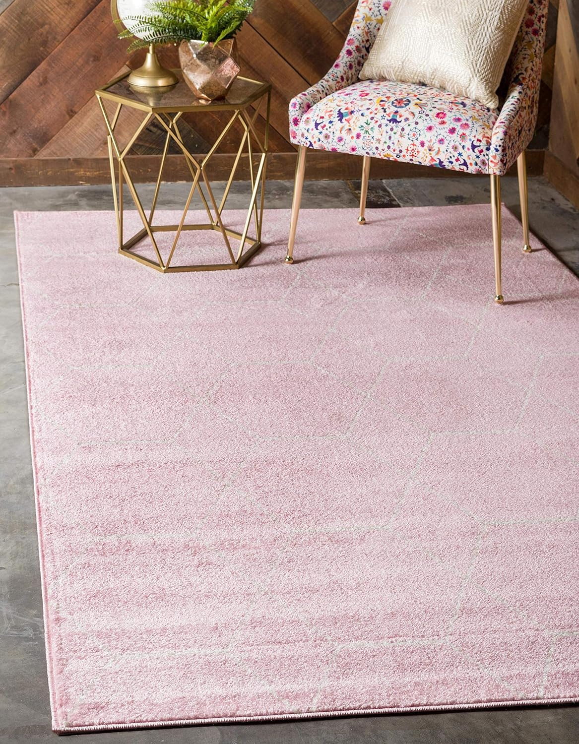 Unique Loom Trellis Frieze Collection Area Rug - Geometric (4' 1" x 6' 1" Rectangle Light Pink/Ivory)