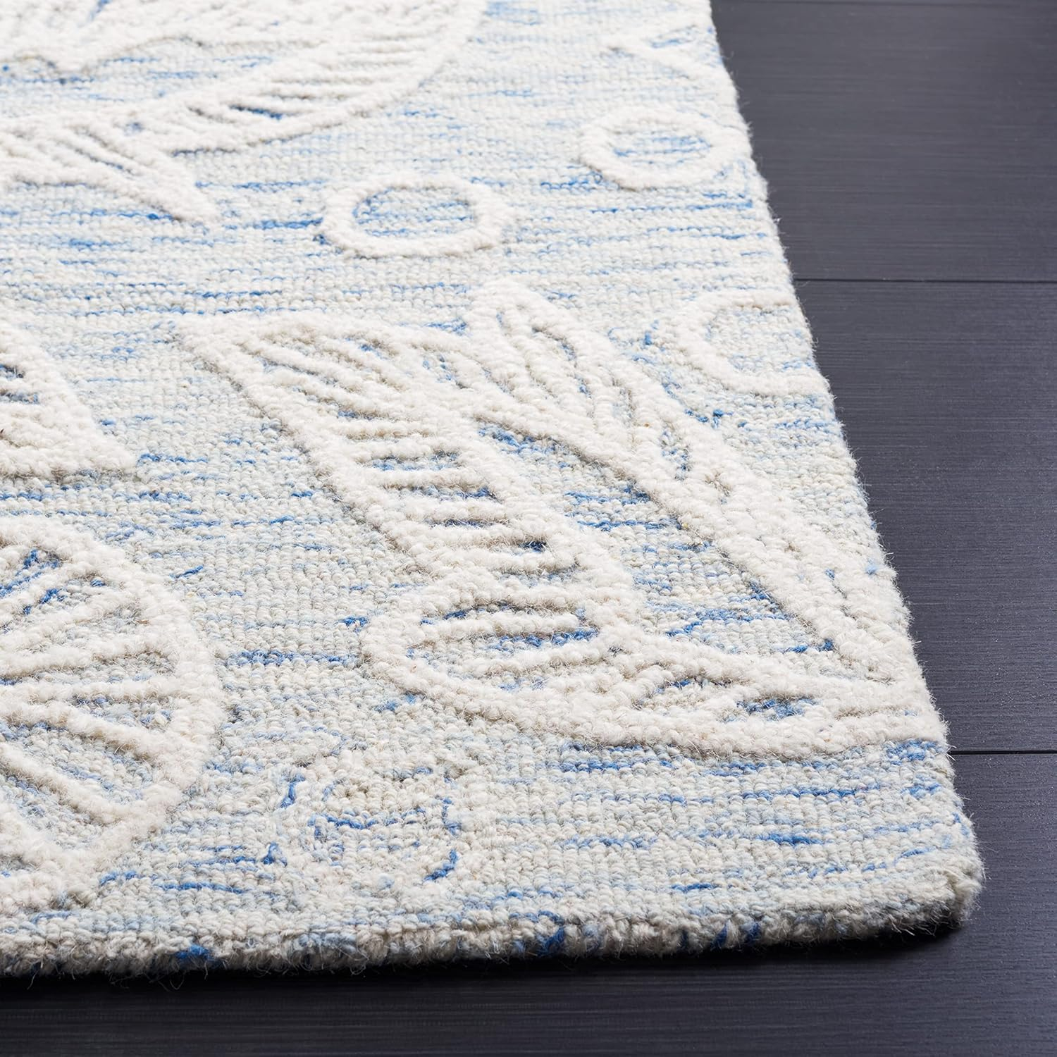 Handmade Blue and Ivory Floral Wool Tufted Area Rug