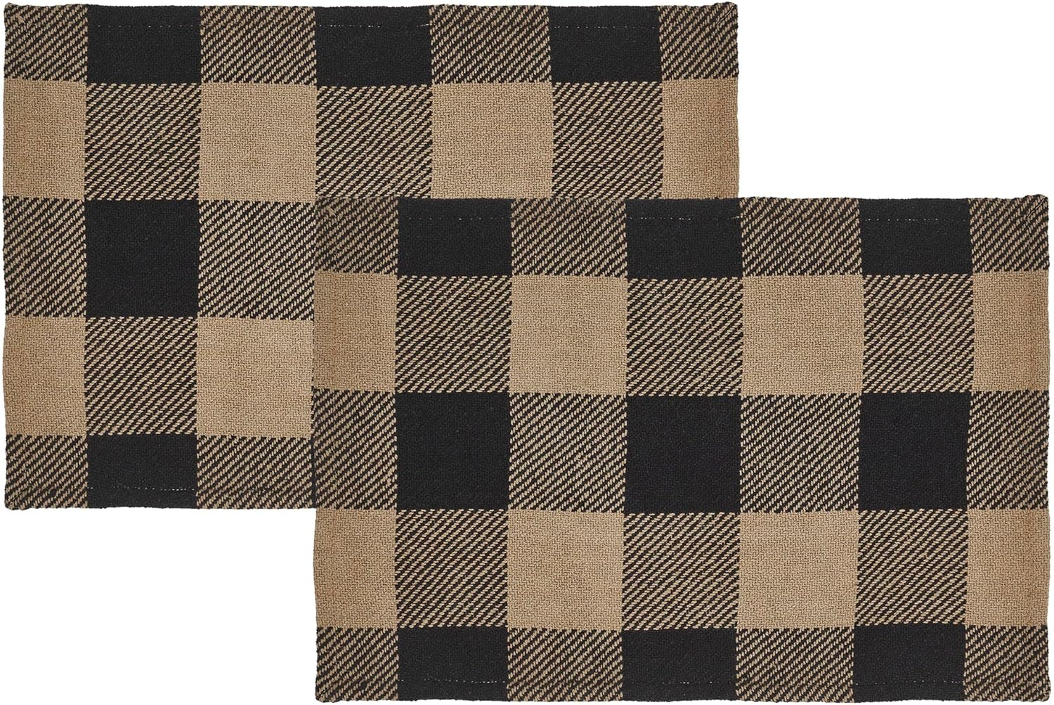 VHC Brands Placemat 13x19 Set of 2, Cotton Dining Room, Kitchen Placemat, Dining Table Placemats, Place Mat, Black Check Collection, Rectangle 13x19, Country Black