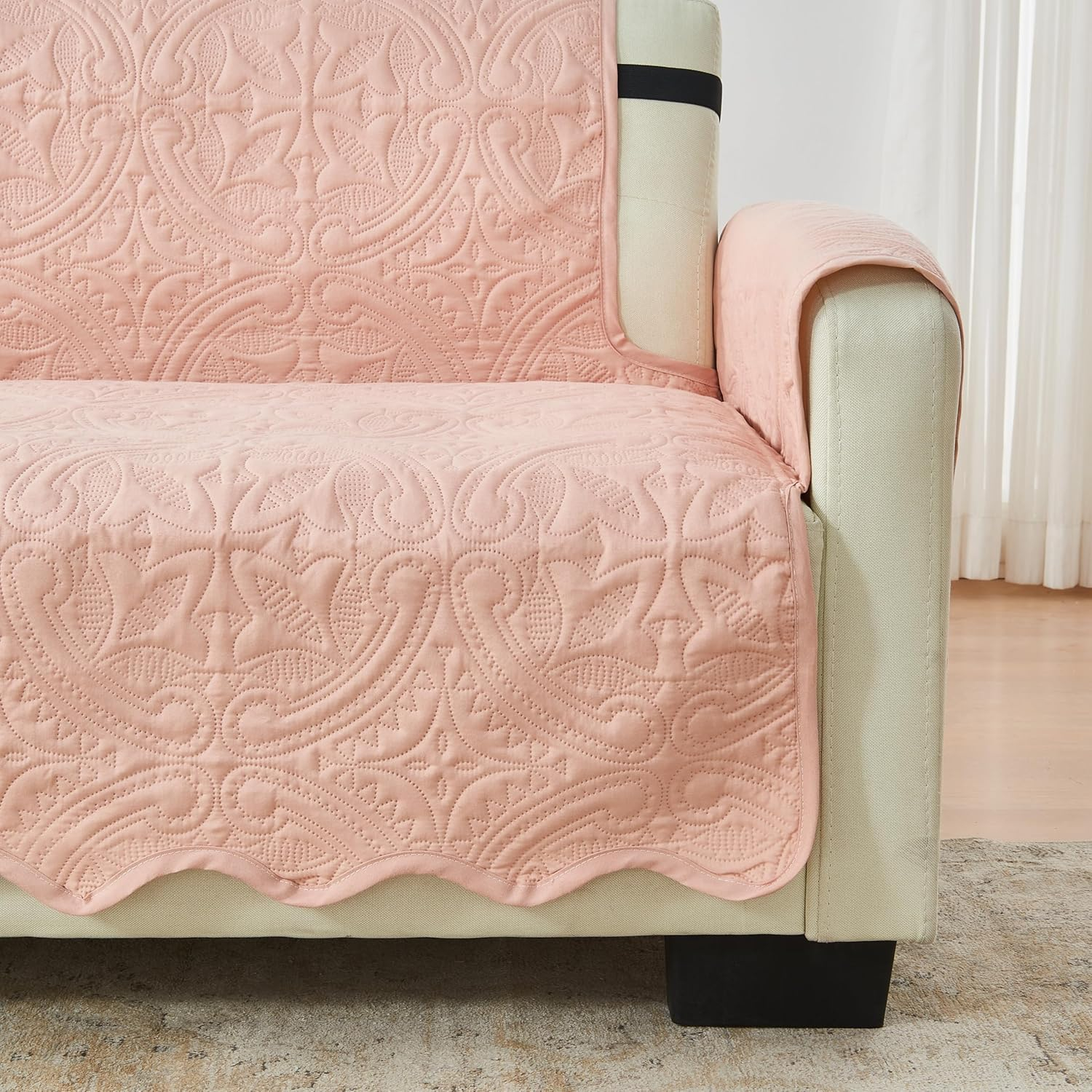 Dusty Rose Quilted Reversible Loveseat Cover with Elastic Straps