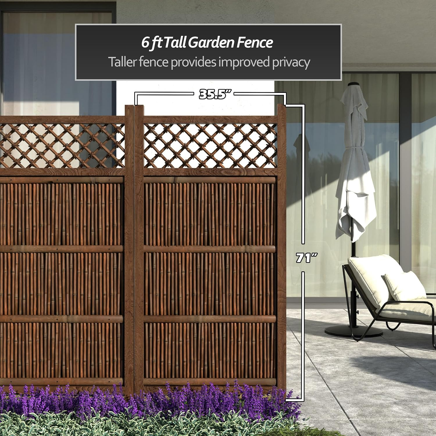 Red Lantern 6 ft. x 3 ft. Kogeta Zen Garden Bamboo Fence Panel