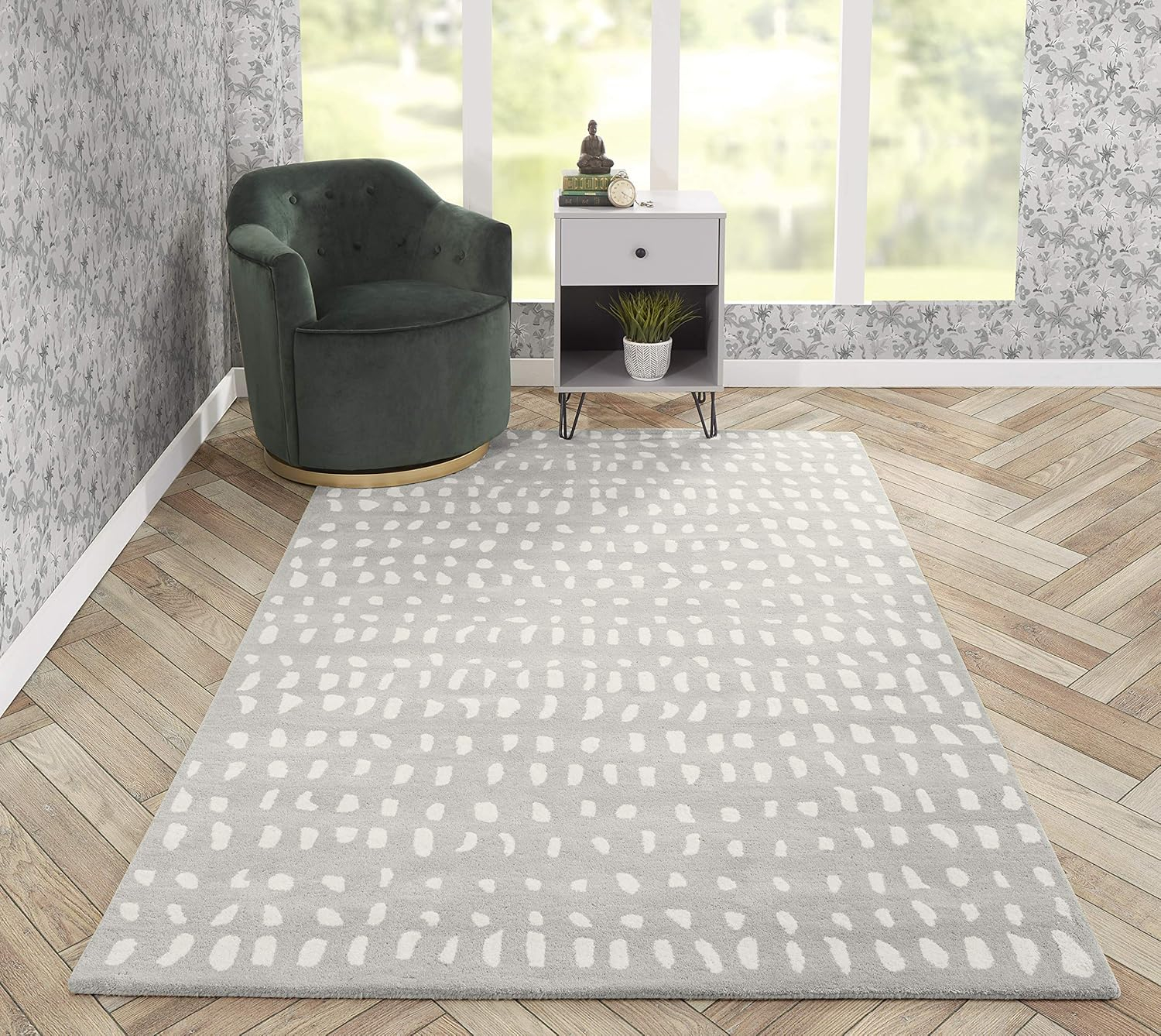 Skyline Decor Novogratz by  Delmar Boho Dots Hand-tufted Wool Area Rug Grey 9' x 12' 9' x 12' Indoor, Handmade Ivory Rectangle