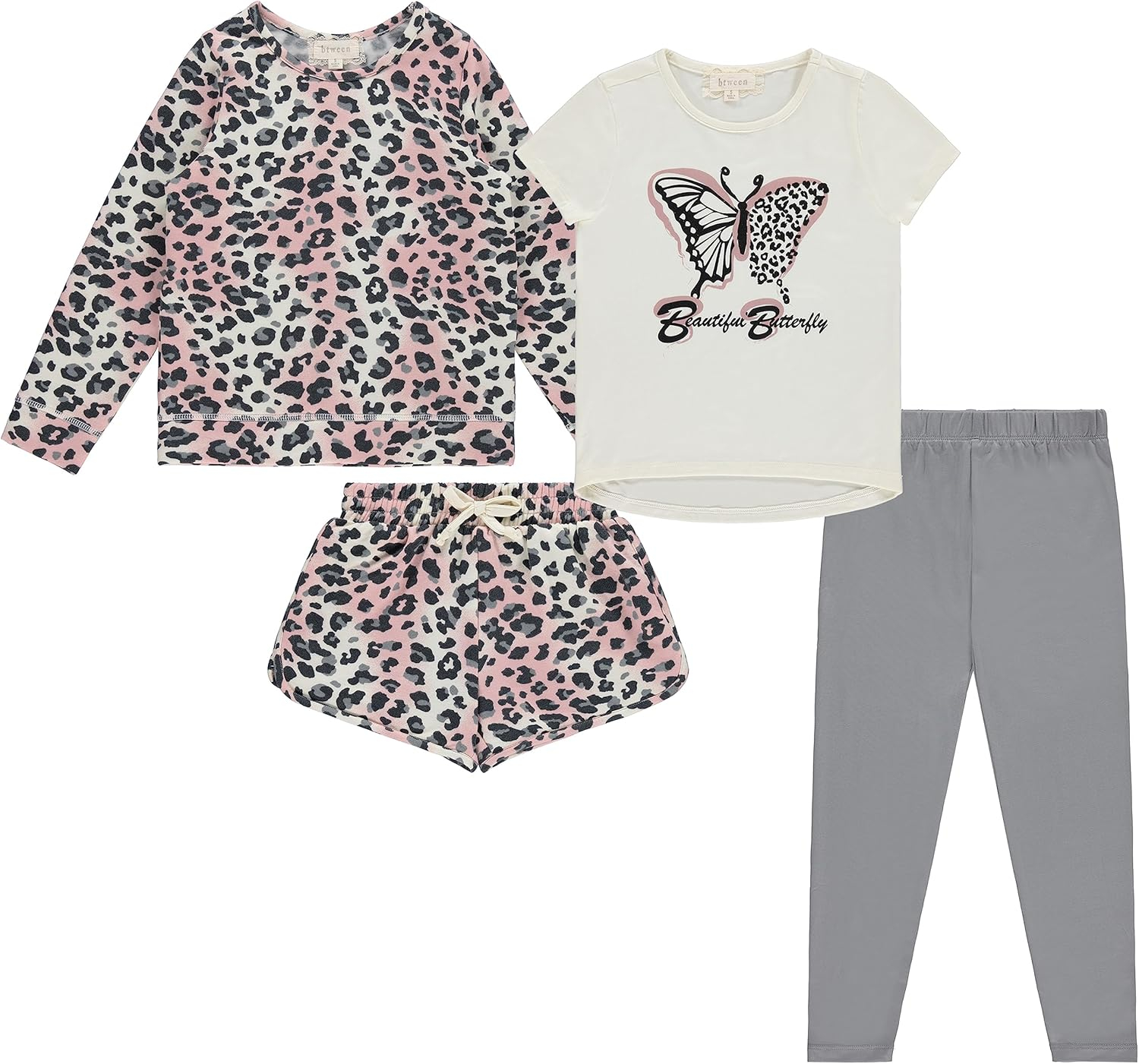Girls' Pink and Gray Leopard Print Fashion Essentials - 4pc Set