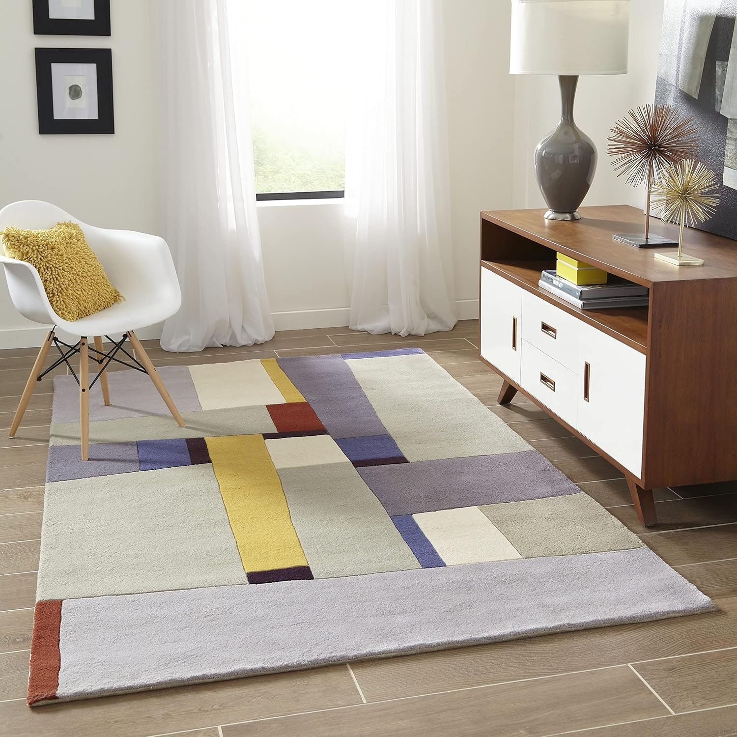 Momeni Rugs New Wave Collection, 100% Wool Hand Carved & Tufted Contemporary Area Rug, 5'9" Round, Grey
