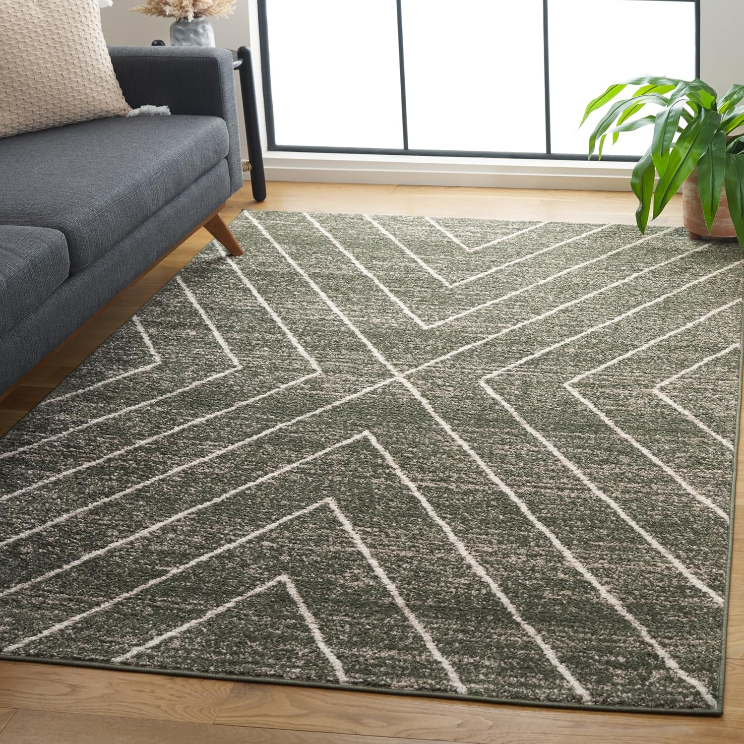SAFAVIEH Adirondack Evonne Geometric Area Rug, Dark Green/Ivory, 6' x 9'