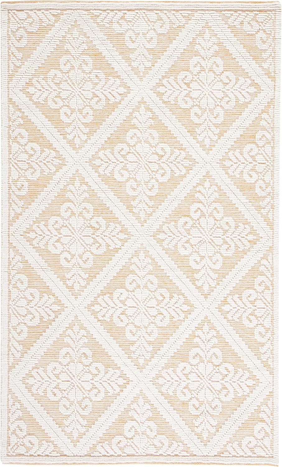 Ivory and Gold Handmade Tufted Wool Area Rug, 4' x 6'