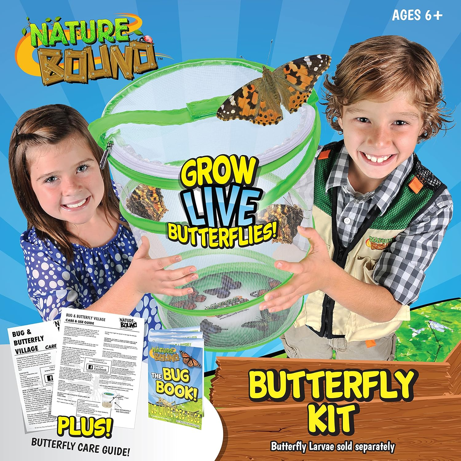 Nature Bound Butterfly Growing Kit - Live Caterpillar to Butterfly Project for Kids - Includes Voucher for Caterpillars, Green Pop-Up, Durable Nylon