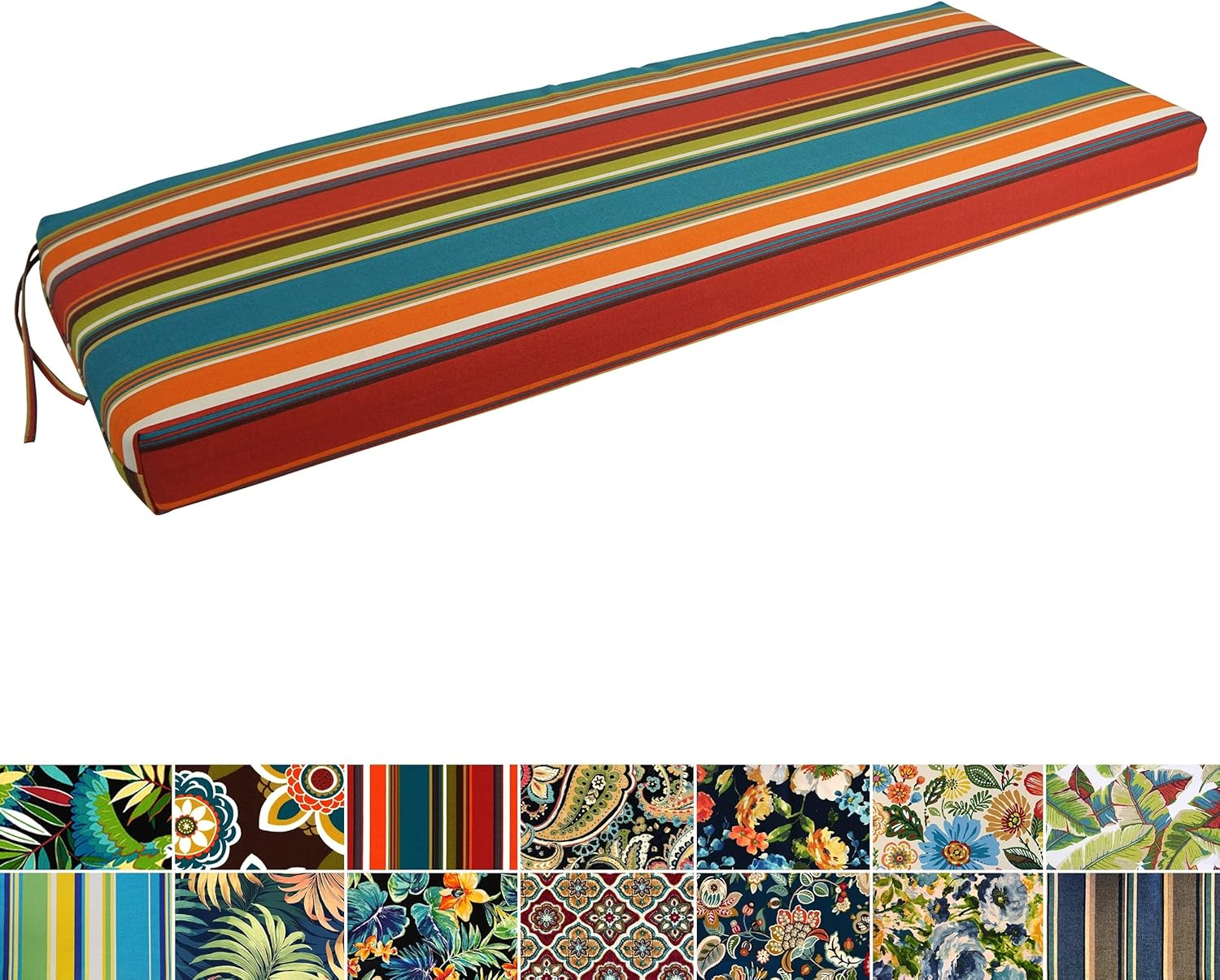 Blazing Needles 54-inch by 19-inch Patterned Outdoor Spun Polyester Bench Cushion 954X19-REO-65
