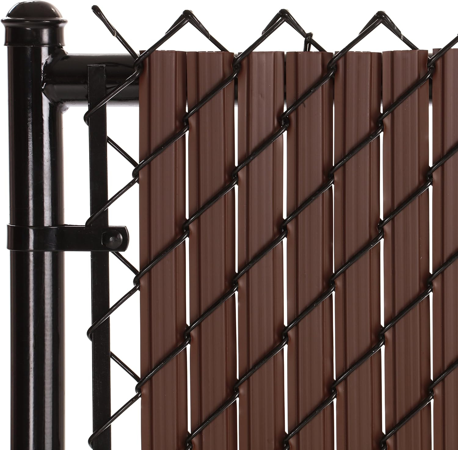 Slat Made in America Privacy Inserts for Chain-Link Fence, Double-Wall Vertical Bottom-Locking Slats with Wings for 6' Fence Height (Brown)