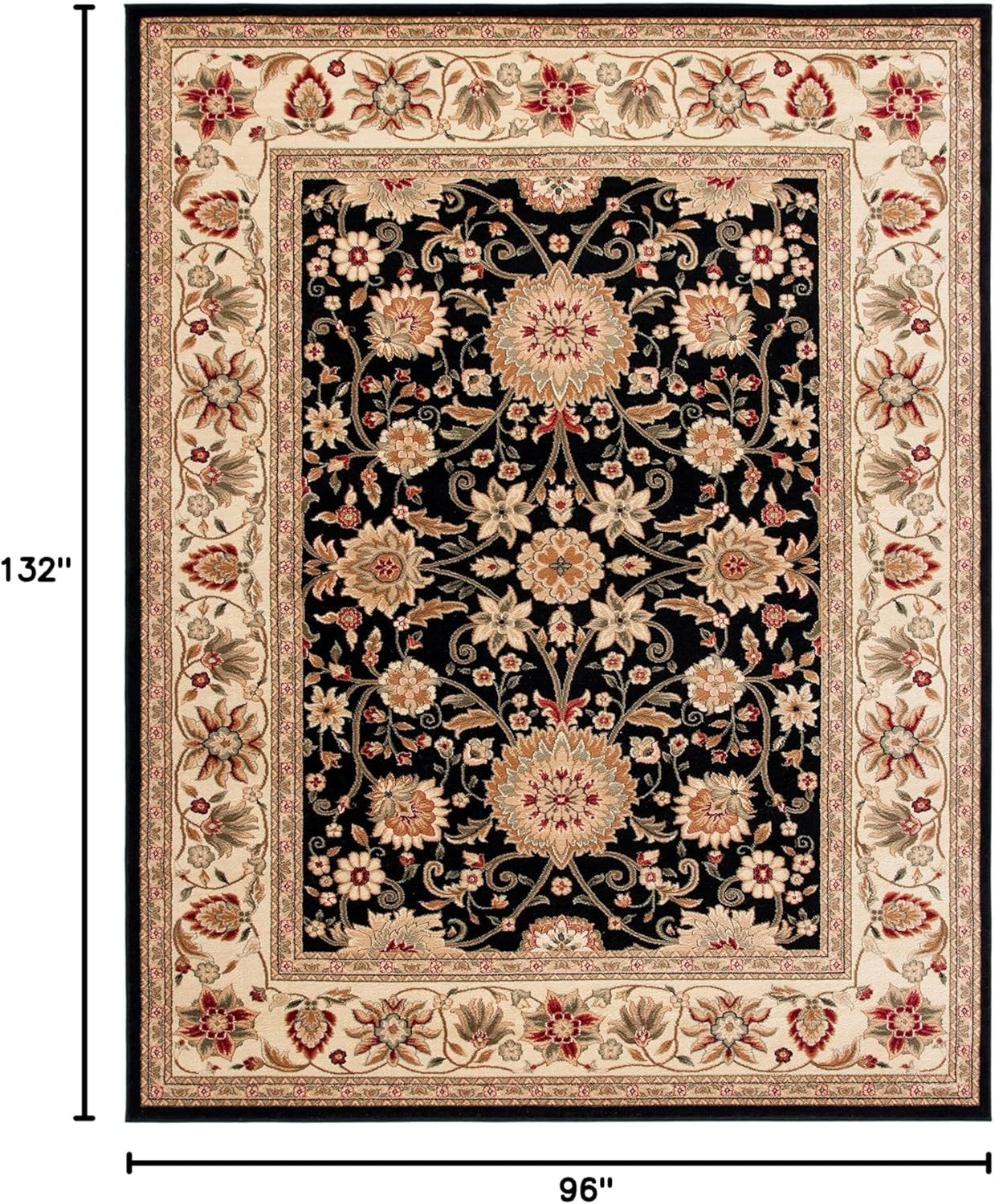 SAFAVIEH Lyndhurst Victoria Traditional Floral Area Rug, Black/Ivory, 8' x 11'