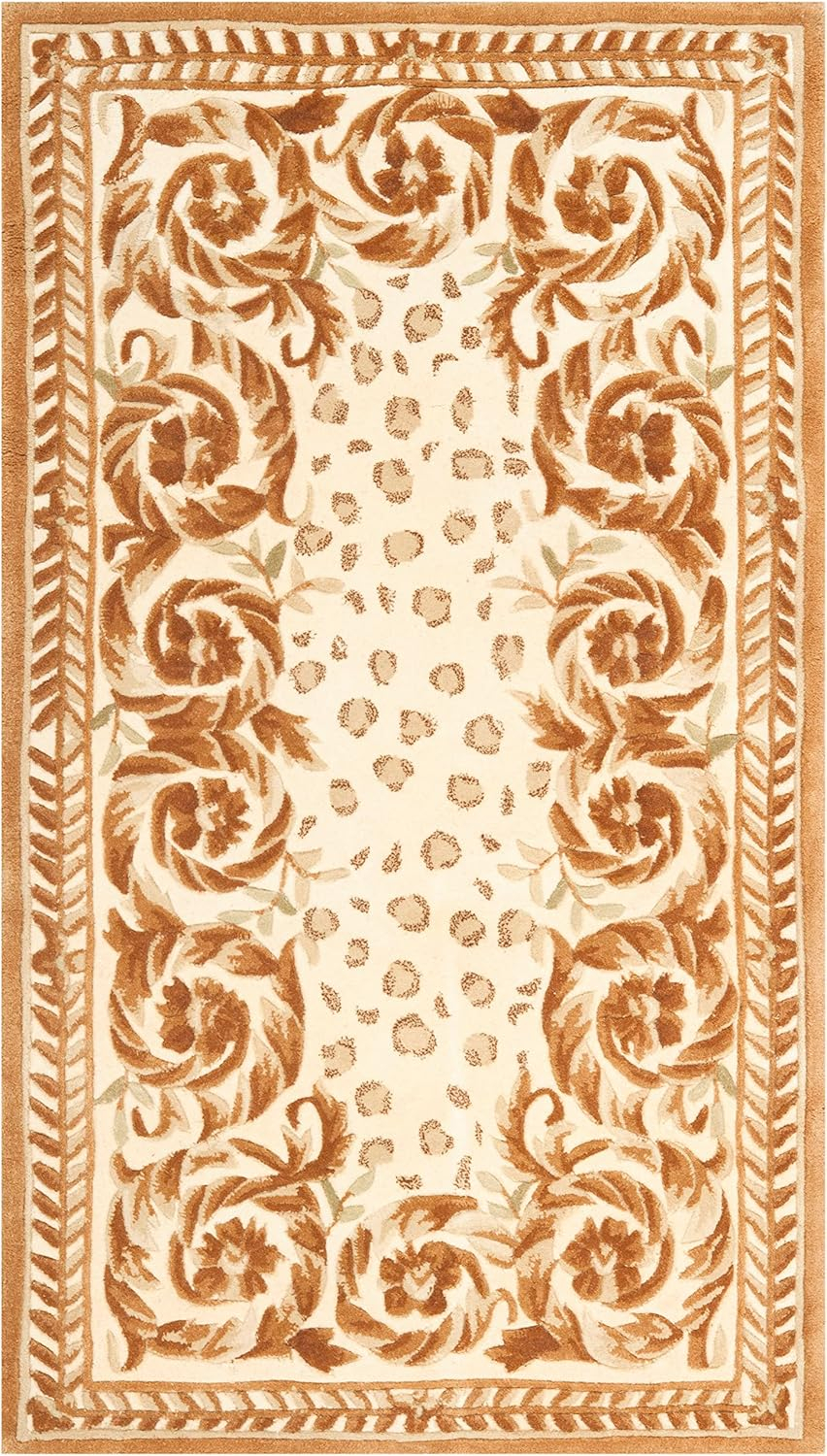 Handmade Rectangular Beige and Brown Wool Accent Rug