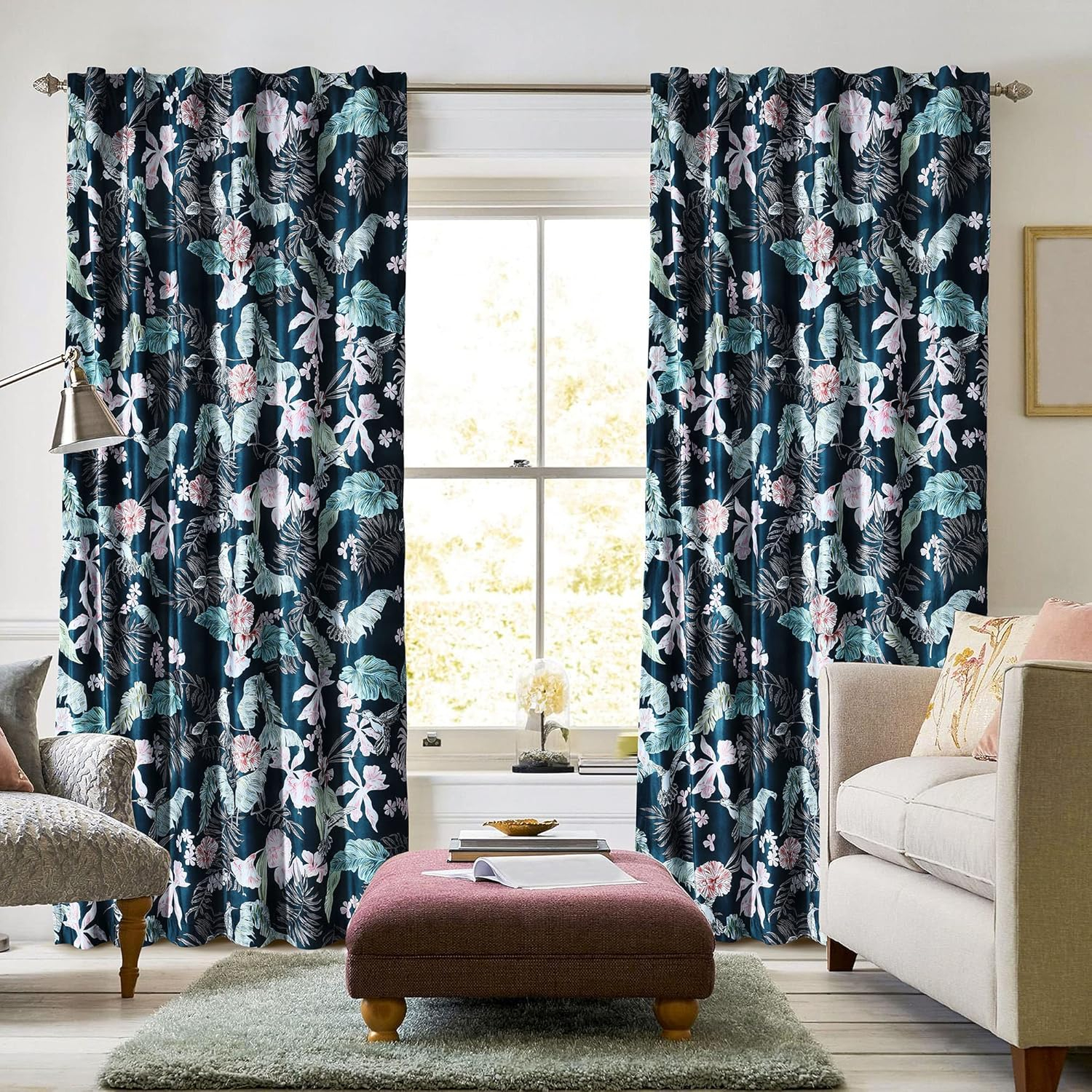 Tribeca Living Luxury Printed Velvet Room Darkening Window Curtains - 50 x 96-Inch, Pariza, 2 Panels (Rod Pocket/Back Tab) (PARIZACUR96)