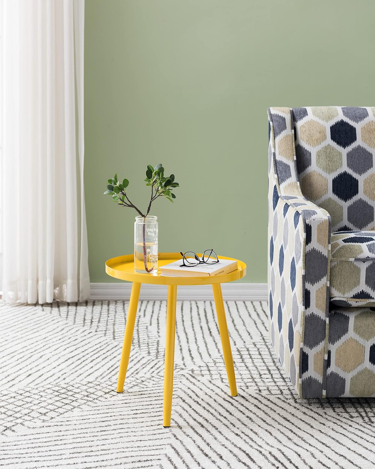 KB Designs - 3 Legs Modern Metal Round Side Sofa End Table, Yellow