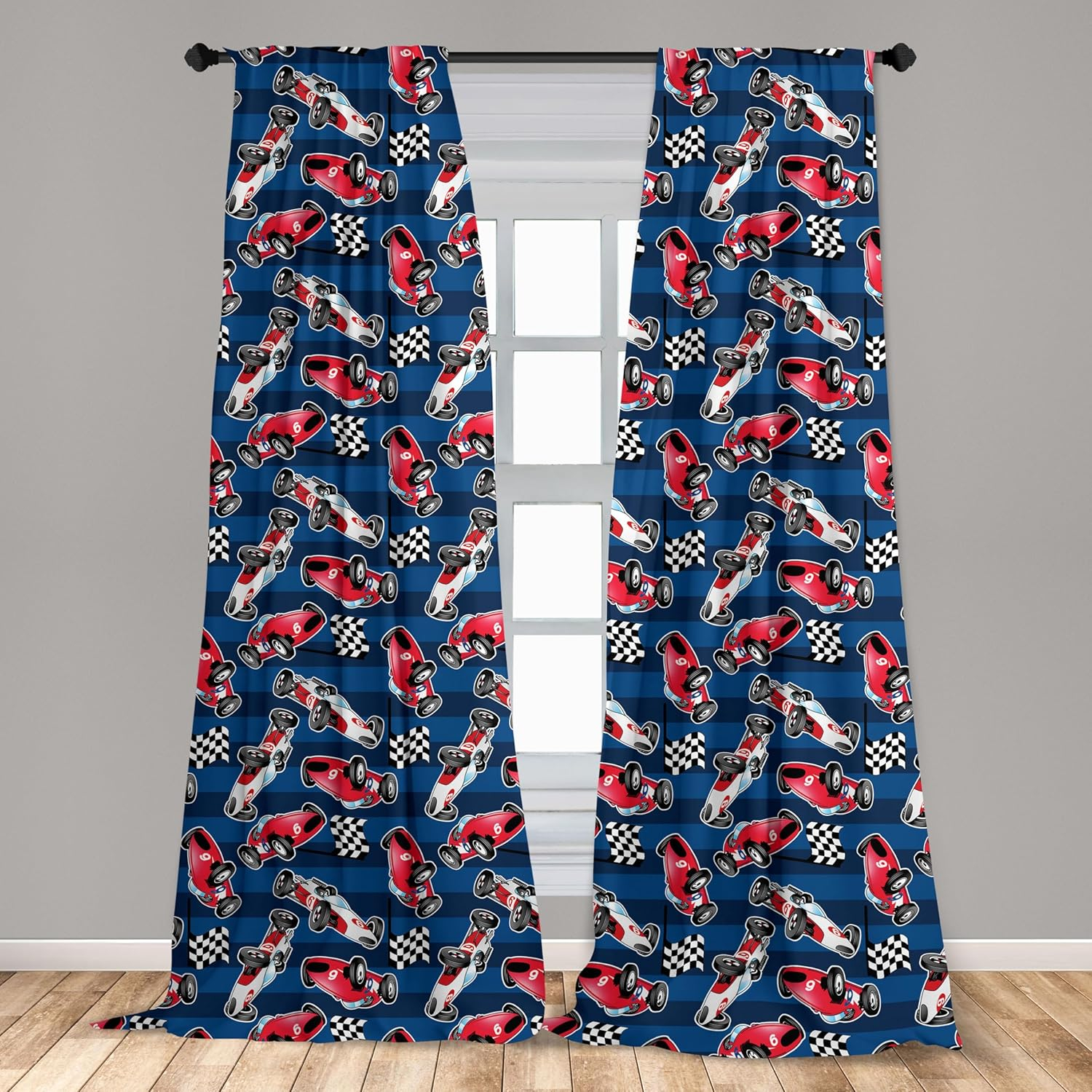 Ambesonne Cars Curtains, Racing Automobile Sports, Pair of 28"x63", Navy Blue Red Black