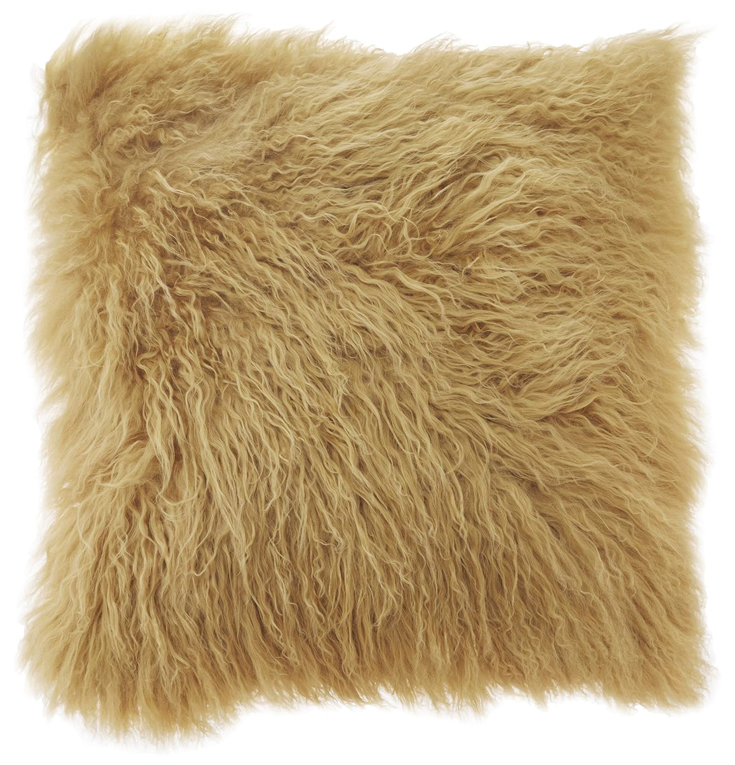SARO 3564.GL20S 20 in. Square Wool Mongolian Lamb Fur Throw Pillow  Gold