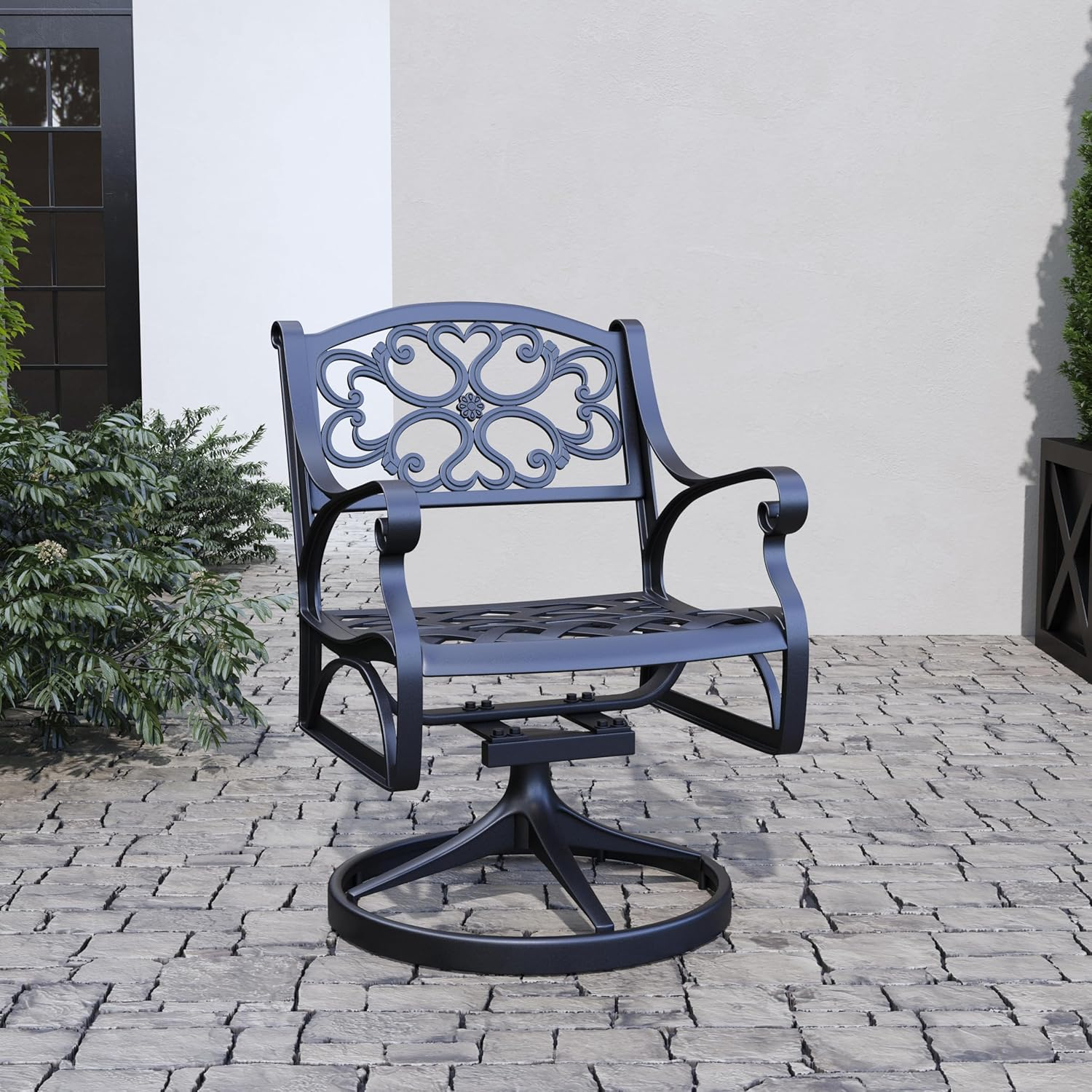 Homestyles Sanibel Aluminum Outdoor Swivel Rocking Chair in Black