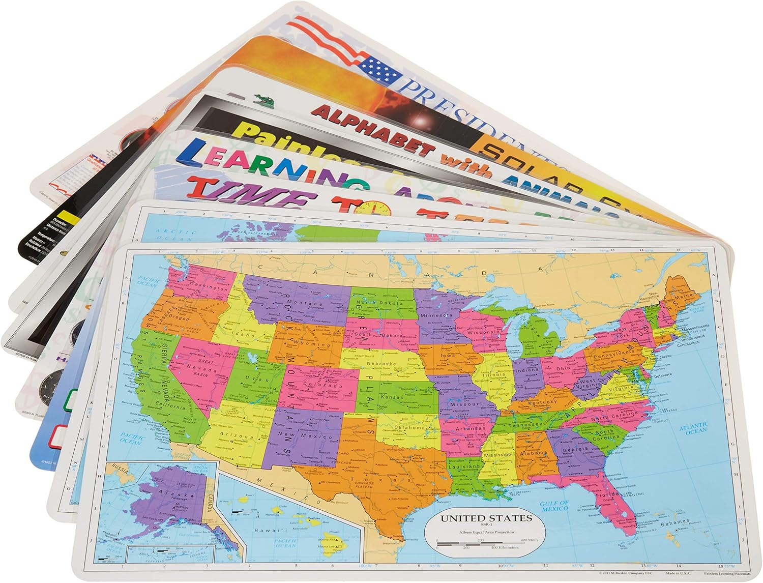 Interactive Educational Placemats for Kids, 8 Pack, Multicolor
