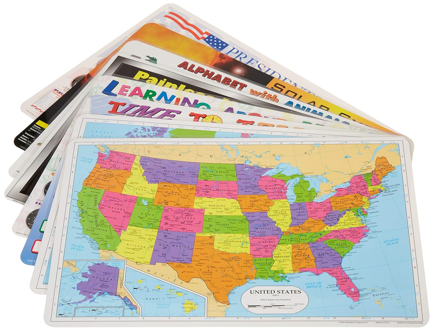 Interactive Educational Placemats for Kids, 8 Pack, Multicolor