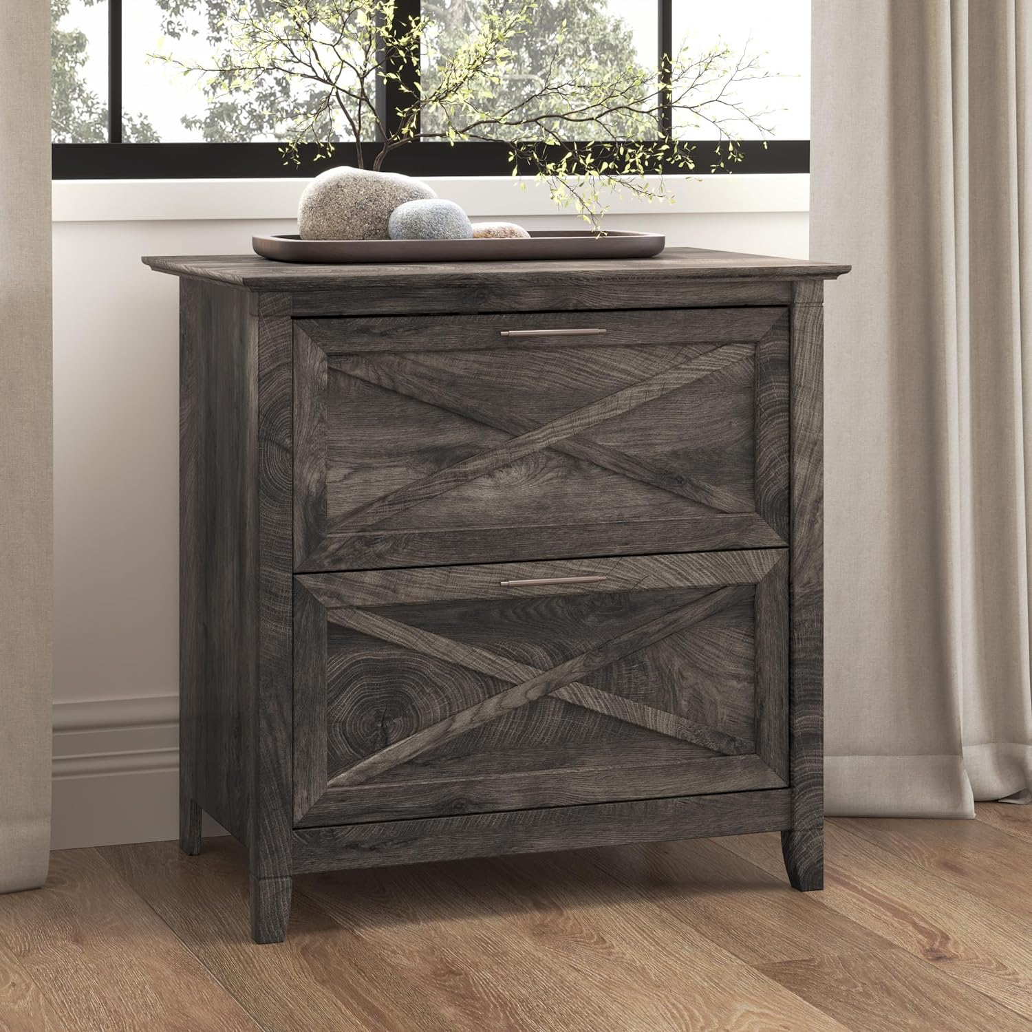 Bush Furniture Key West Lateral File Cabinet, 2 Drawer, Dark Gray Hickory