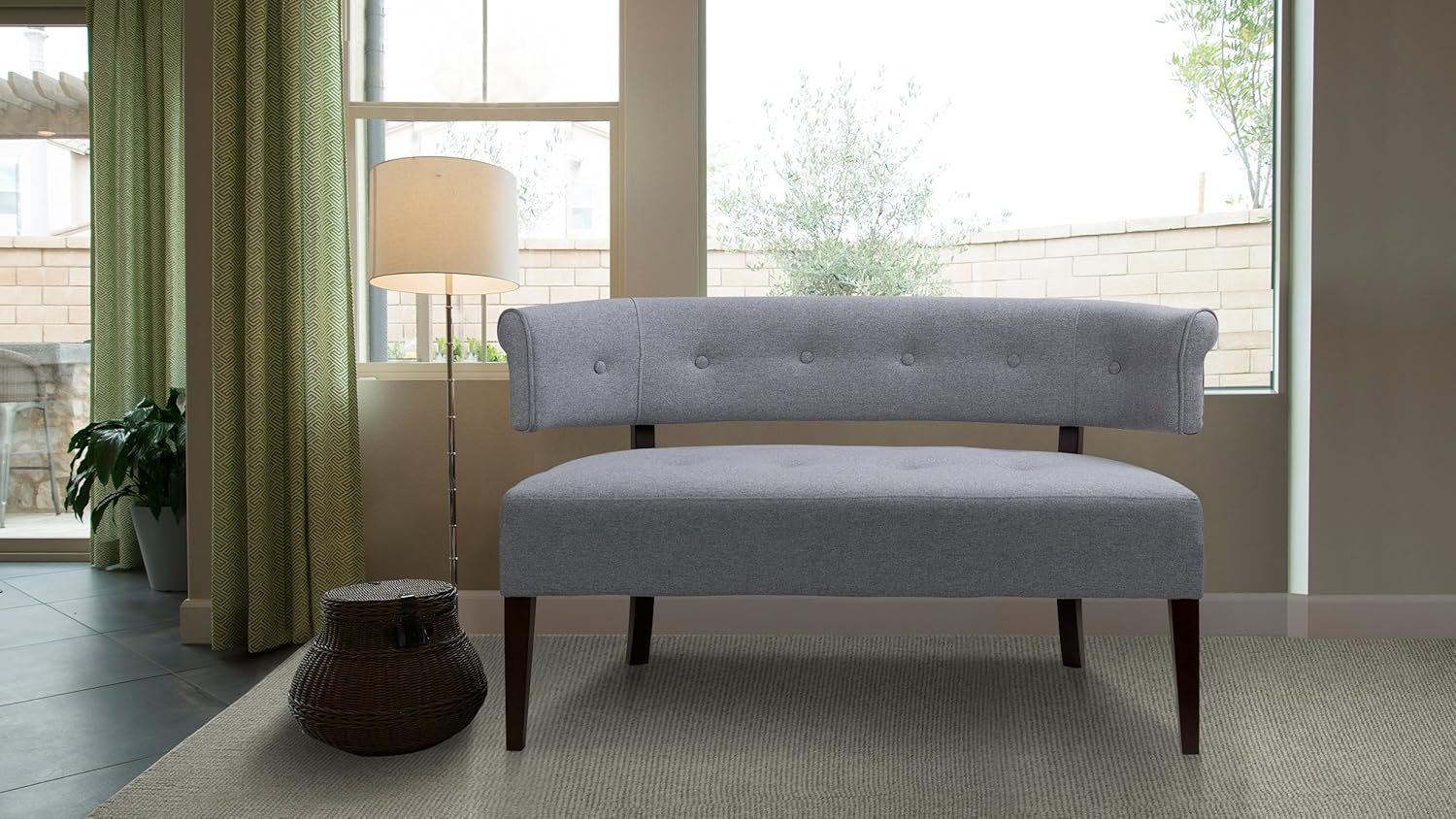 Light Gray Polyester Tufted Roll Arm Settee Bench