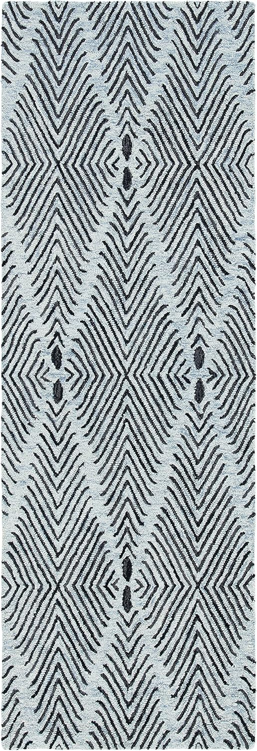Light Blue and Charcoal Hand-Tufted Wool Runner Rug