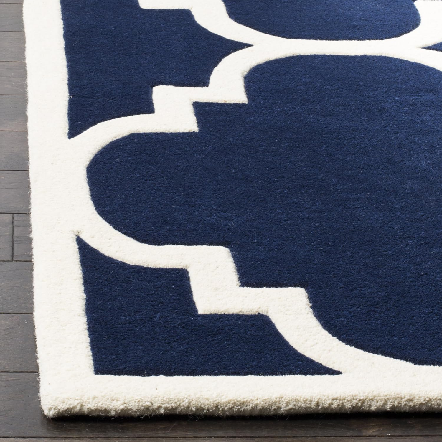 Handmade Blue and Ivory Wool 6' x 9' Geometric Area Rug
