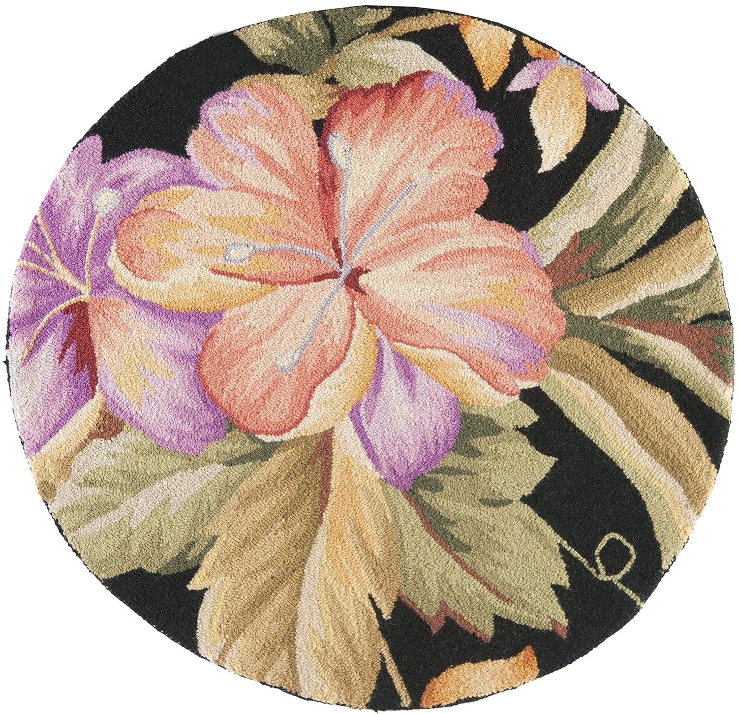 Handmade Black Floral Wool 8' Round Area Rug