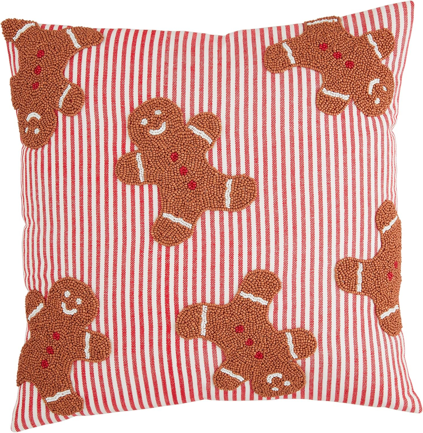 Mud Pie Gingerbread Beaded Pillow, 18" x 18", RED