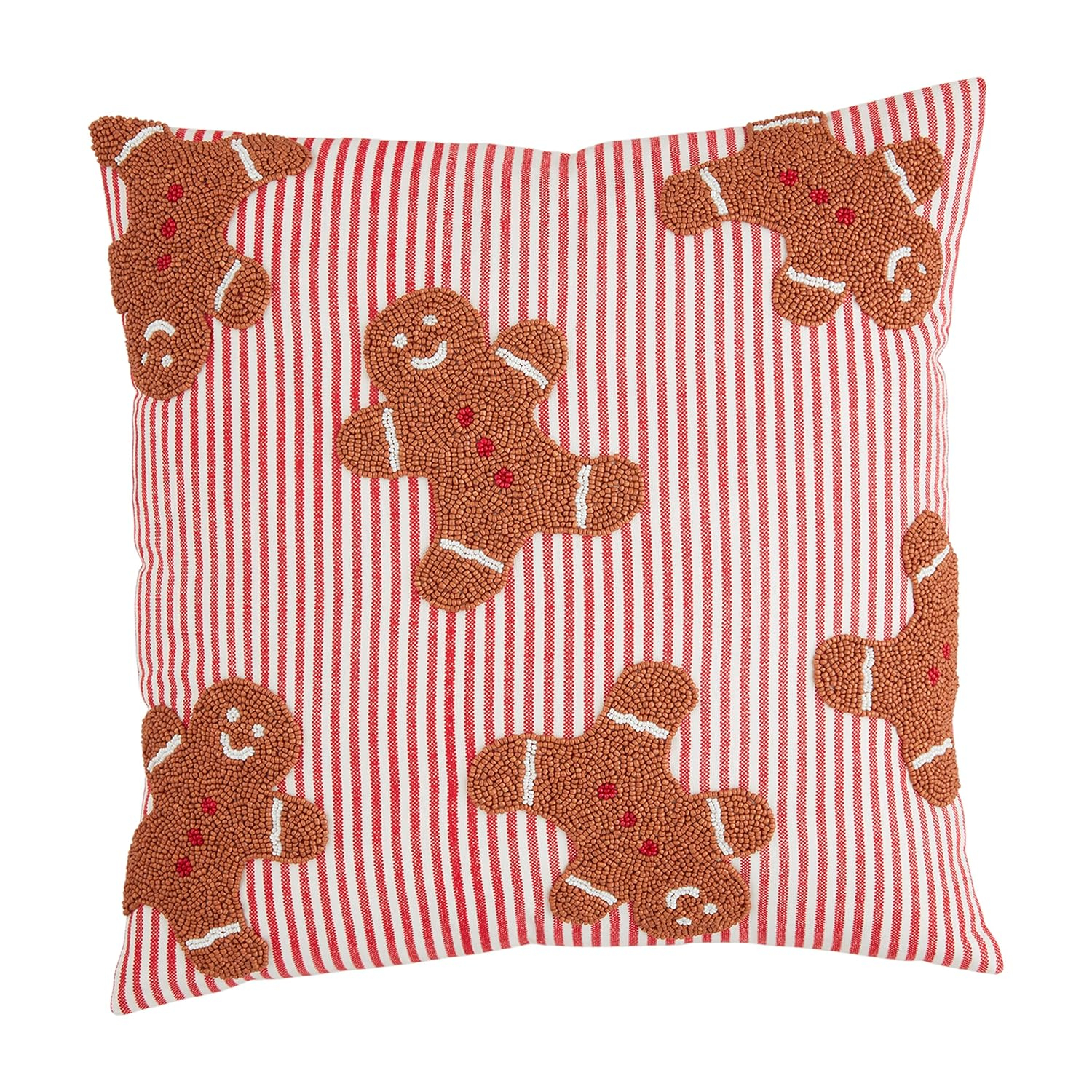 Mud Pie Gingerbread Beaded Pillow, 18" x 18", RED