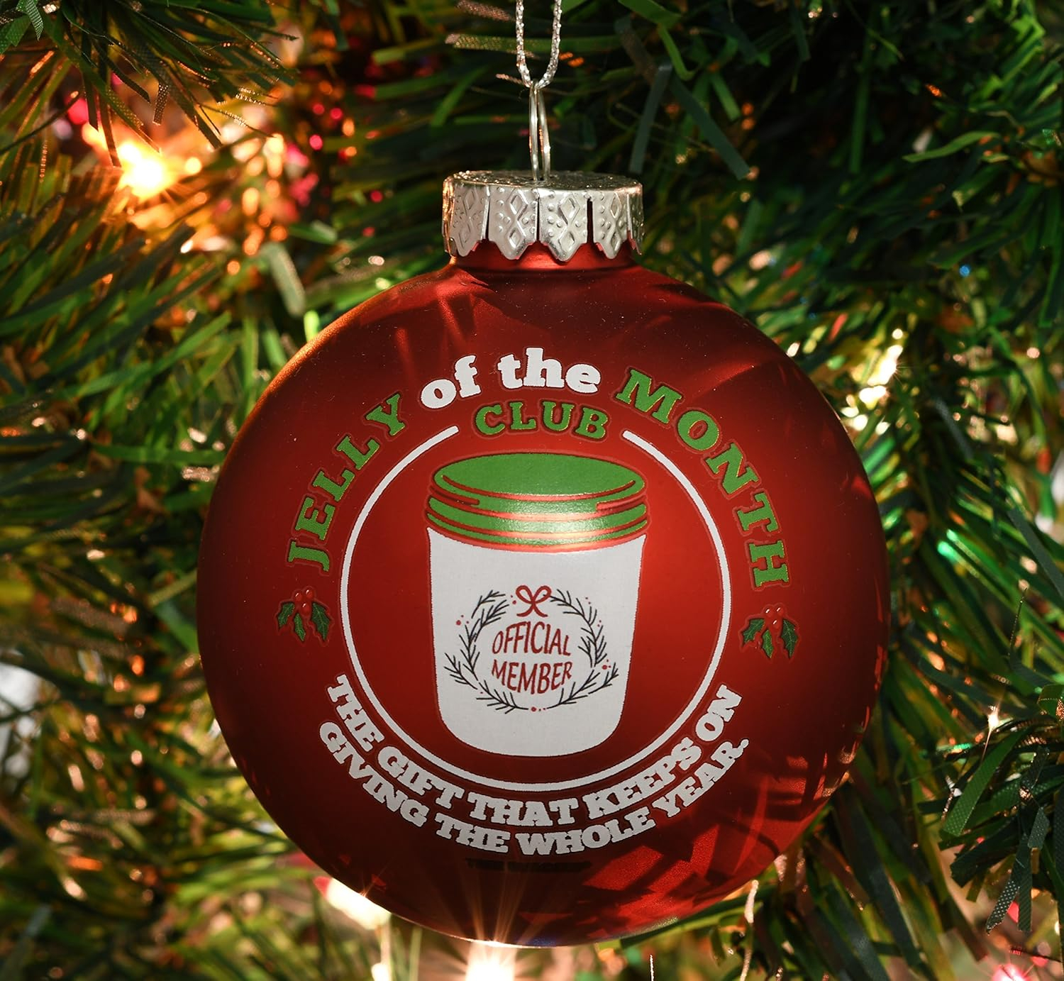 Red Glass Round Christmas Ornament with Jelly of the Month Club Design
