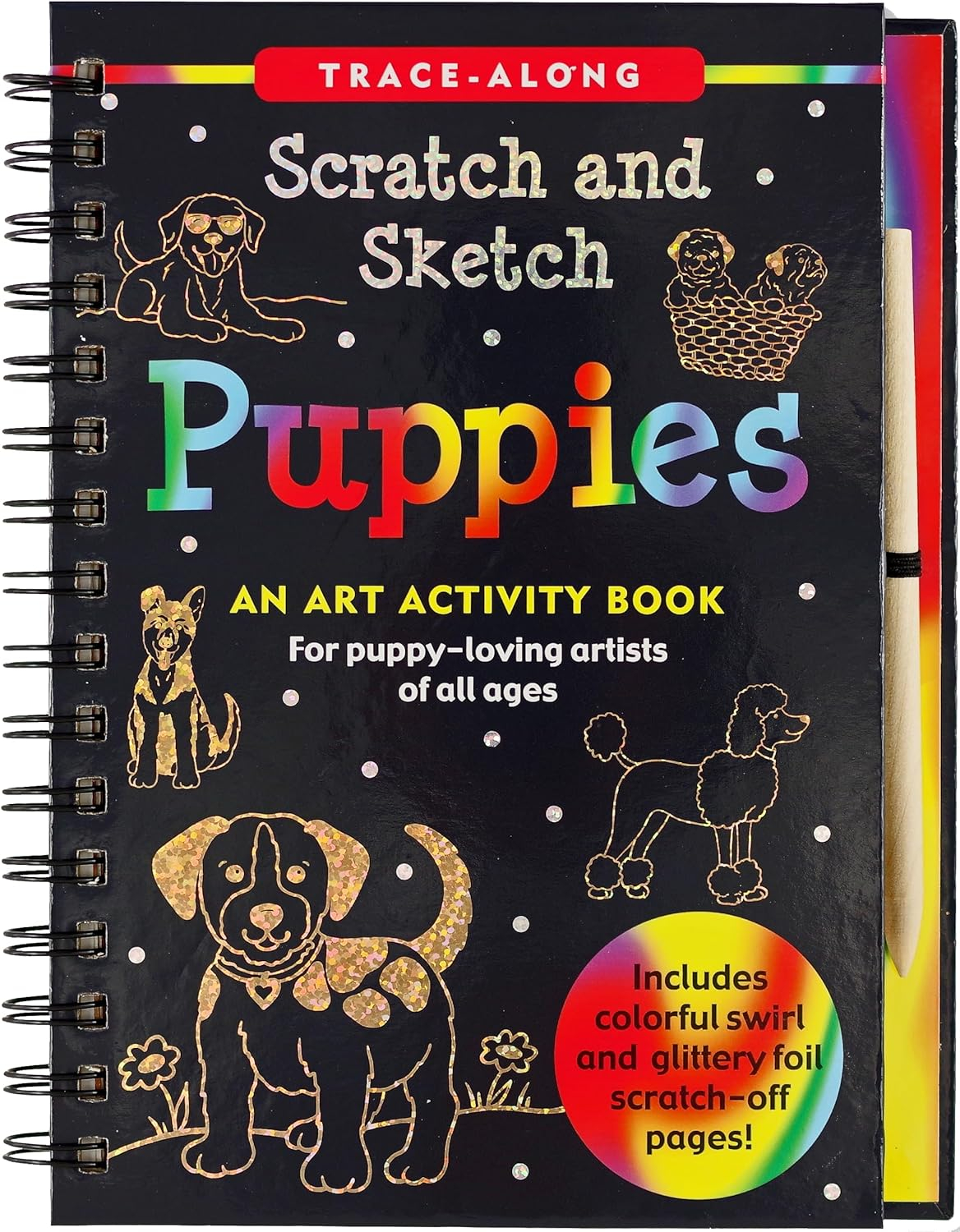 Rainbow Swirl and Glittery Foil Puppy Interactive Art Book