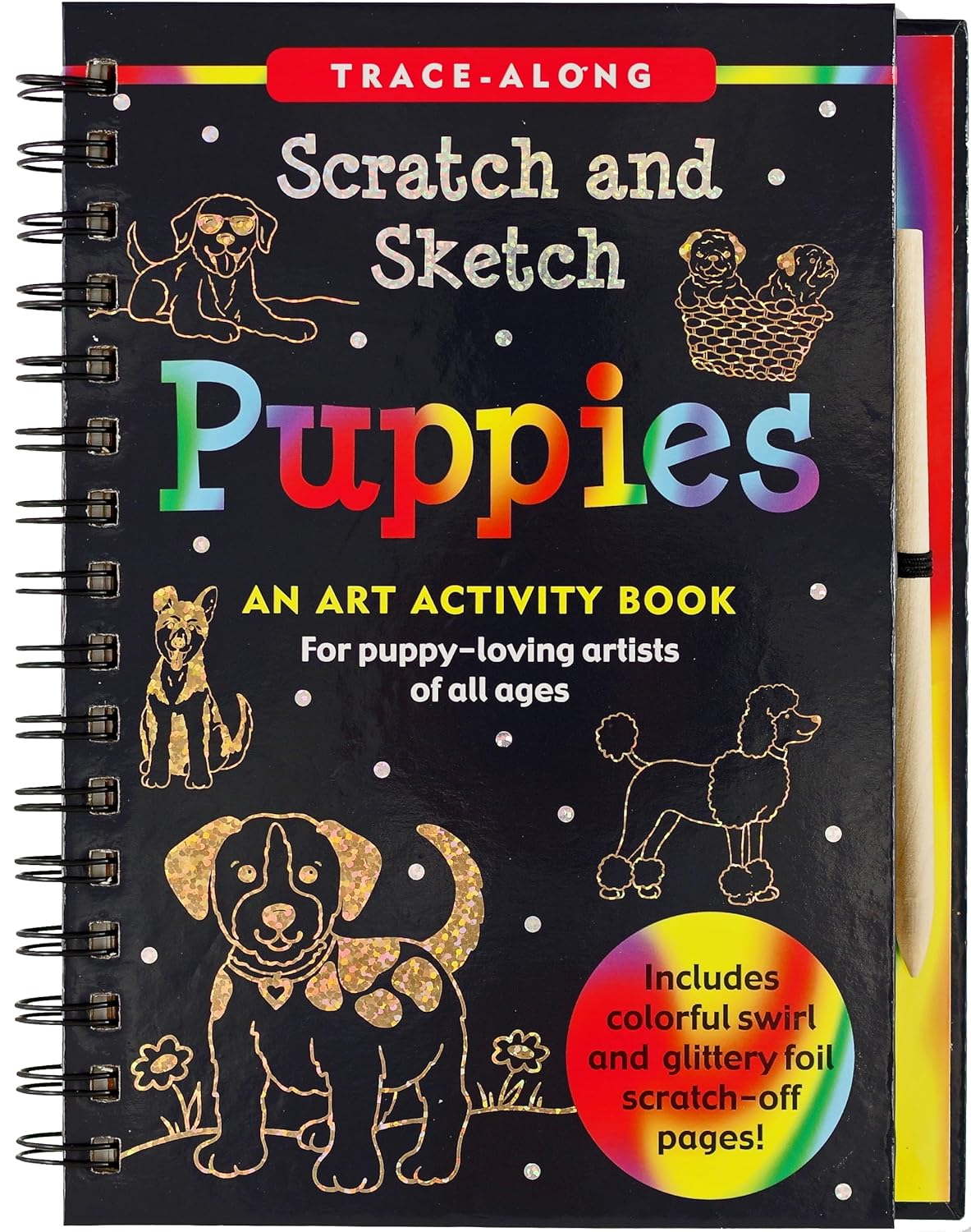 Rainbow Swirl and Glittery Foil Puppy Interactive Art Book