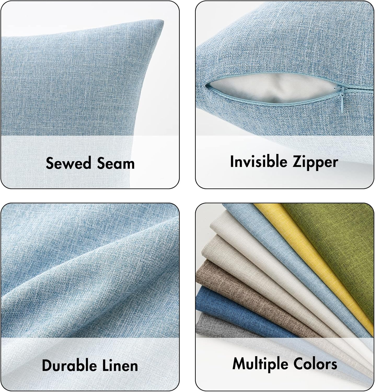 MIULEE Pack of 2 Decorative Linen Burlap Coastal Pillow Covers Farmhouse Boho Accent Pillowcases for Sofa Car Couch Bedroom Living Room Home Decor 18x18 Inch Light Blue
