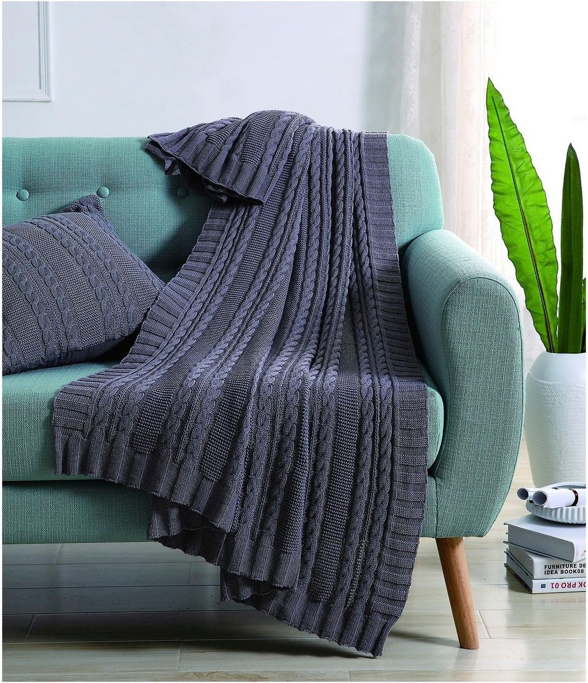 VCNY Home - Throw, Soft & Cozy Cotton Blanket, Cable Knit Home Decor (Dublin Grey, 50" x 70")