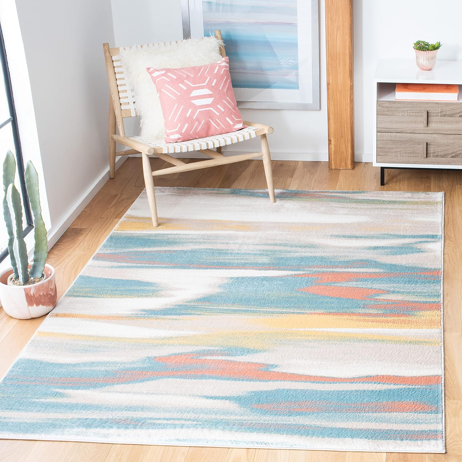 SAFAVIEH Skyler Ilija Wavy Marble Area Rug, Beige/Terracotta, 4'5" x 6'5"
