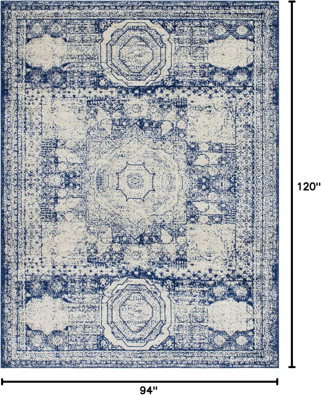 Unique Loom Bromley Collection Area Rug - Wells (7' 10" x 10' Rectangle, Ivory and Blue/ Ivory)