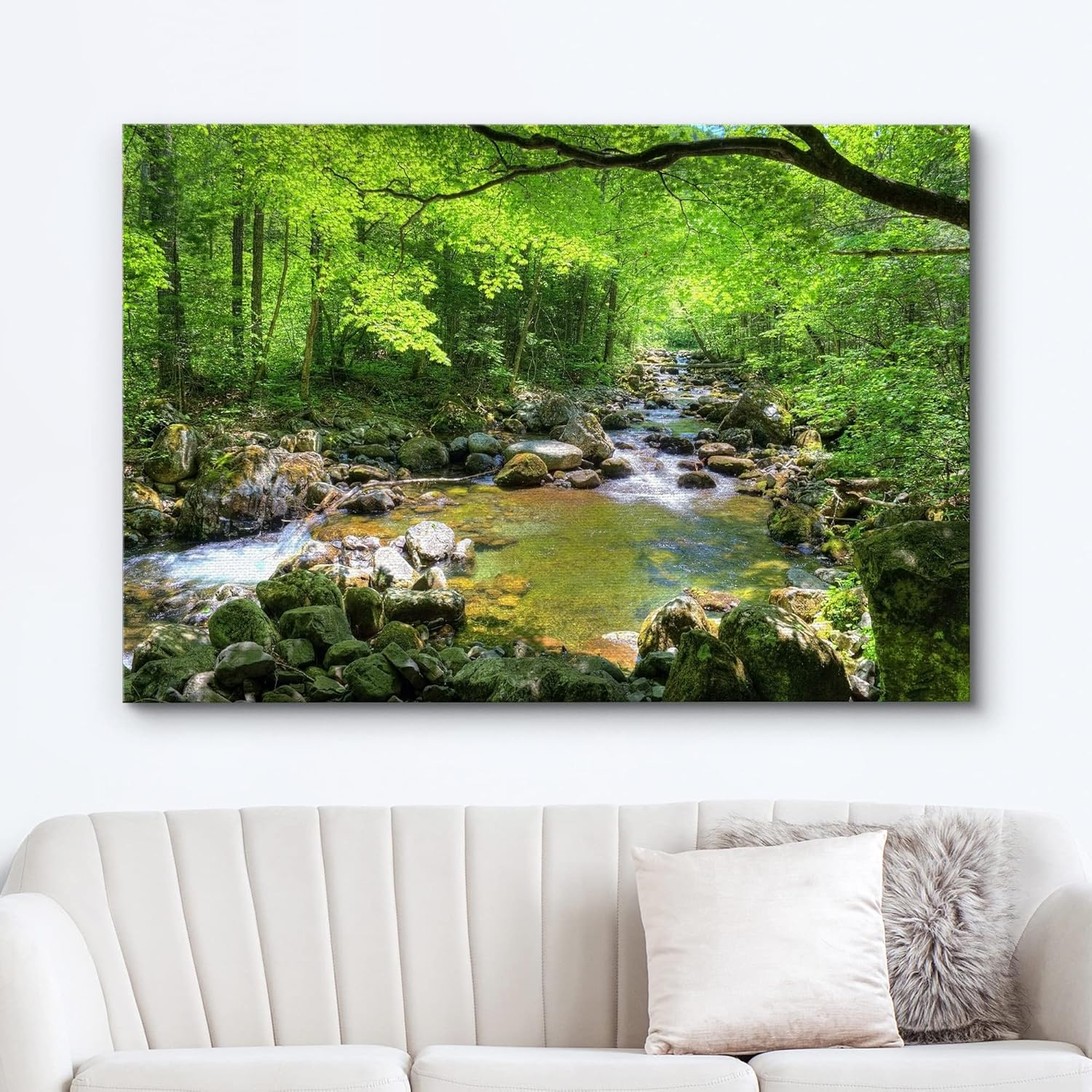 wall26 Canvas Print Wall Art River Through The Green Forest Nature Wilderness Photography Modern Art Rustic Scenic Colorful Multicolor for Living Room, Bedroom, Office - 16"x24"