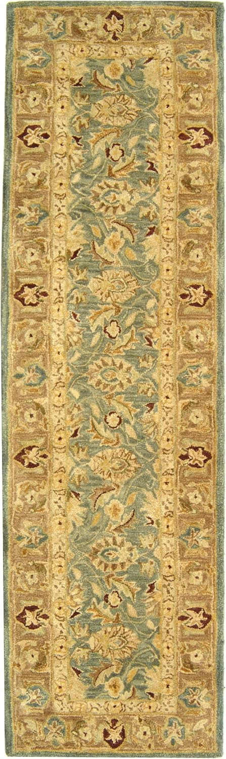 SAFAVIEH Anatolia Sophia Floral Wool Runner Rug, Teal Blue/Taupe, 2'3" x 8'