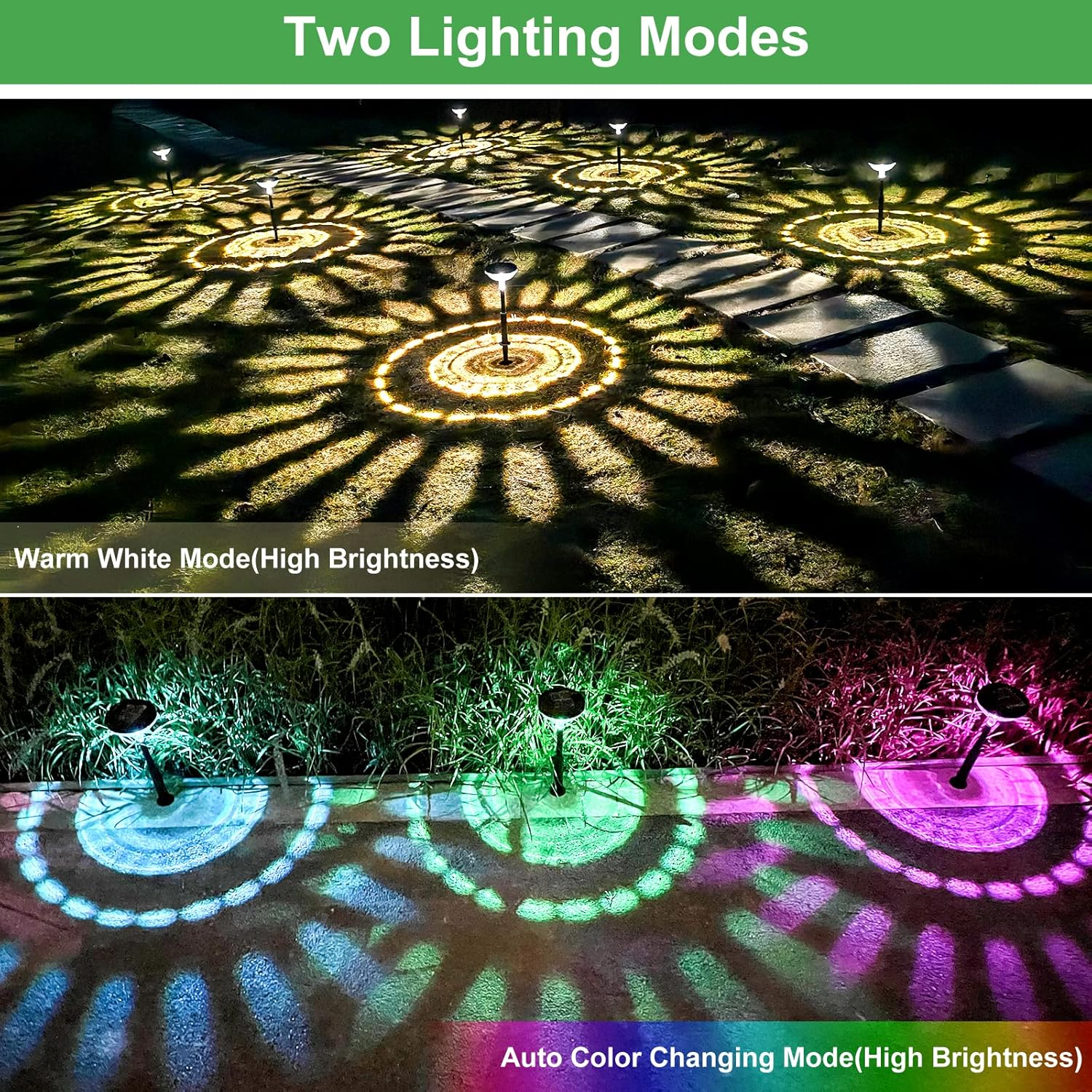 Nupostai Bright Solar Pathway Lights 8 Pack,Color Changing+Warm White LED Path Lights Outdoor,IP67 Waterproof, Solar Powered Garden Lights for Walkway Yard Backyard Lawn Landscape Decorative