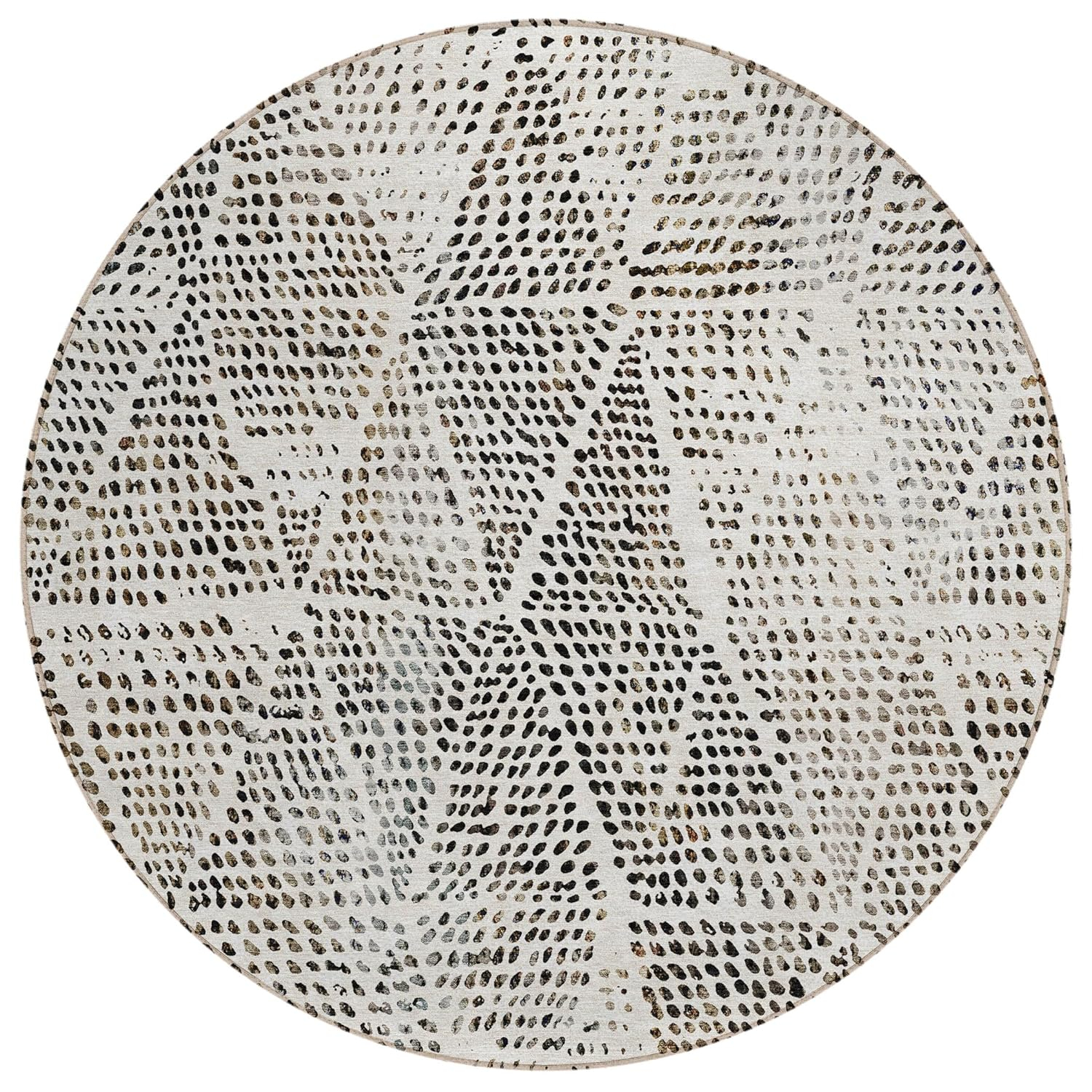 Ivory Diamond Pattern Round Washable Synthetic Rug 8' x 8'