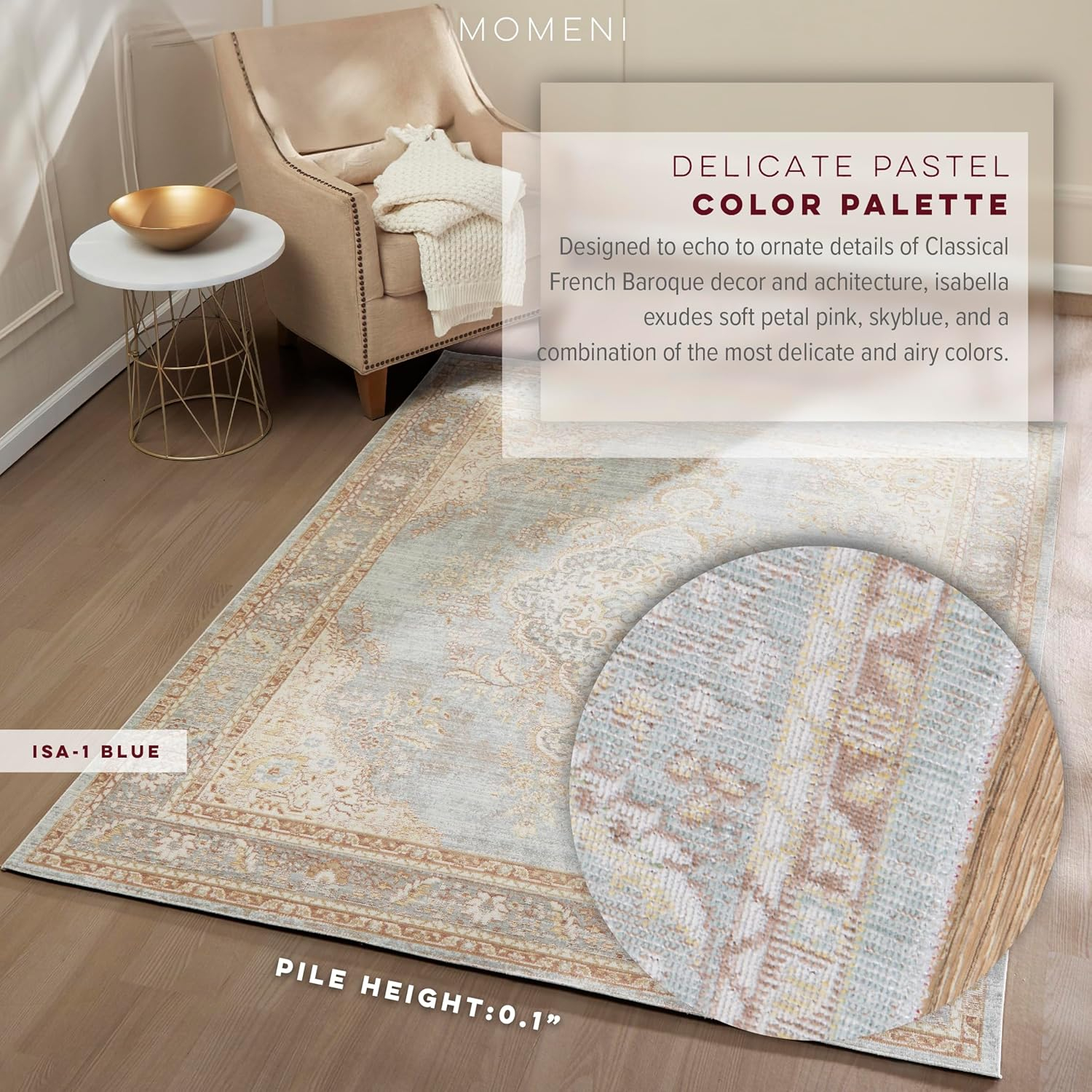 Momeni Isabella Polyester Machine Made Blue Area Rug 5'3" X 7'3"