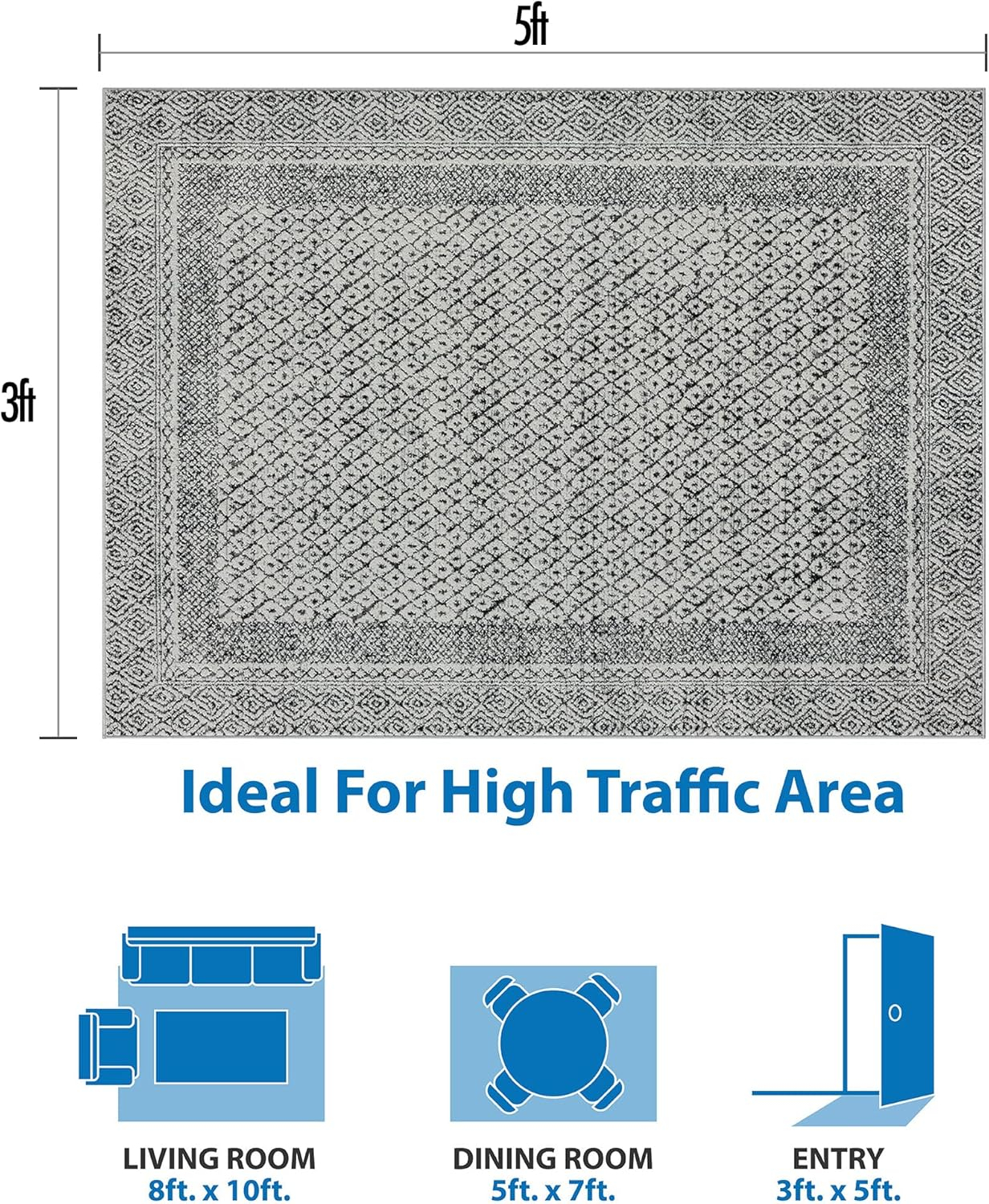 Madison Park Kenzie Woven Turkish Area Rugs for Living Room, Indoor Dinig Accent Modern Home Décor, Ultra Soft Floor Carpets for Bedroom, 3'W x 5'L Grey/Cream