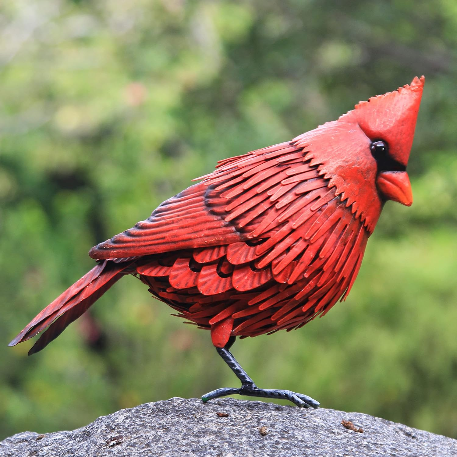 Cardinal Metal Bird Yard Art- Large Red Bird Outdoor Spring Decoration- Handmade Metal Garden Decor - Collectible w/Unique Realistic Design