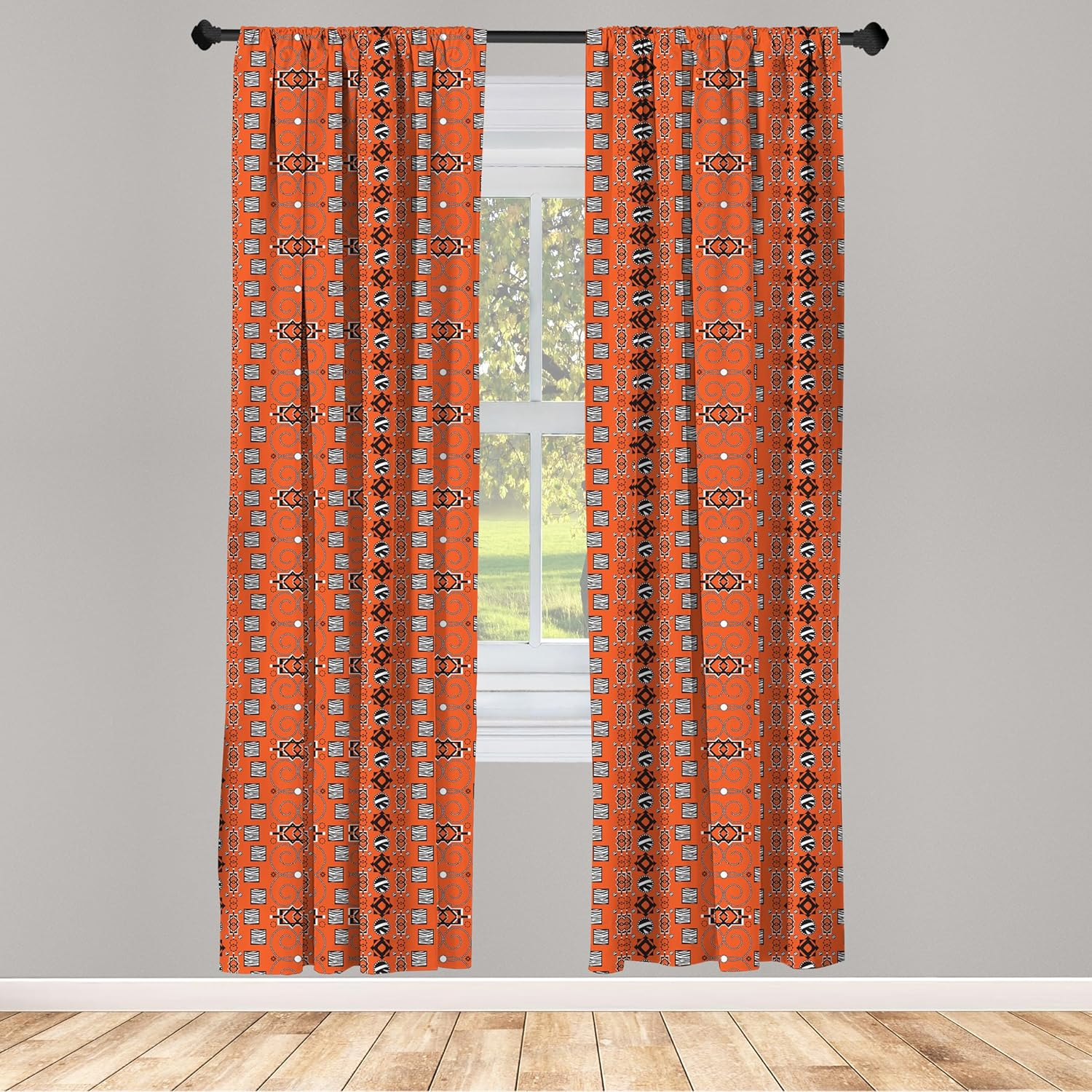 Ambesonne African Curtains, Ornaments, Pair of 28"x63", Orange Black White